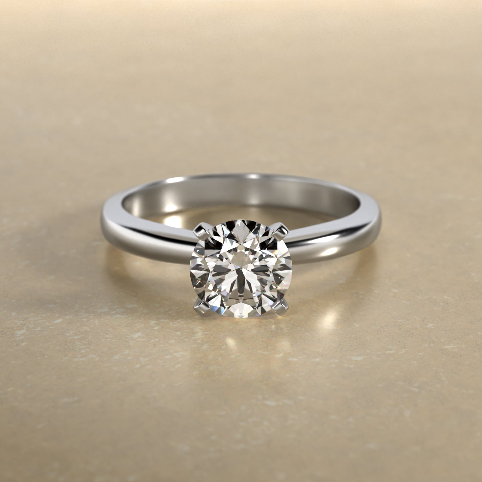 Comfort Fit Solitaire Engagement Ring In 14K White Gold