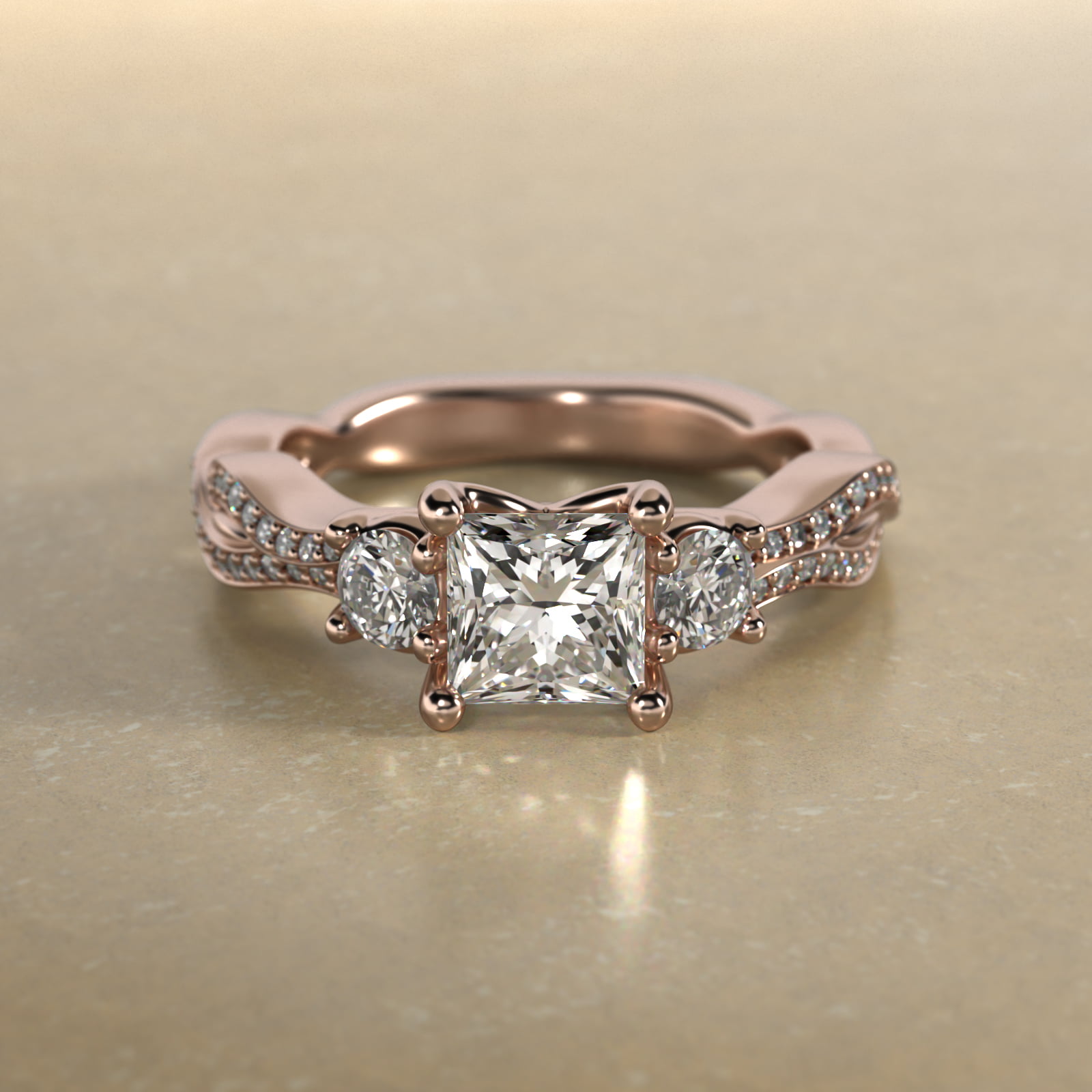 14K Rose Gold Three Stone Diamond Infinity Engagement Ring