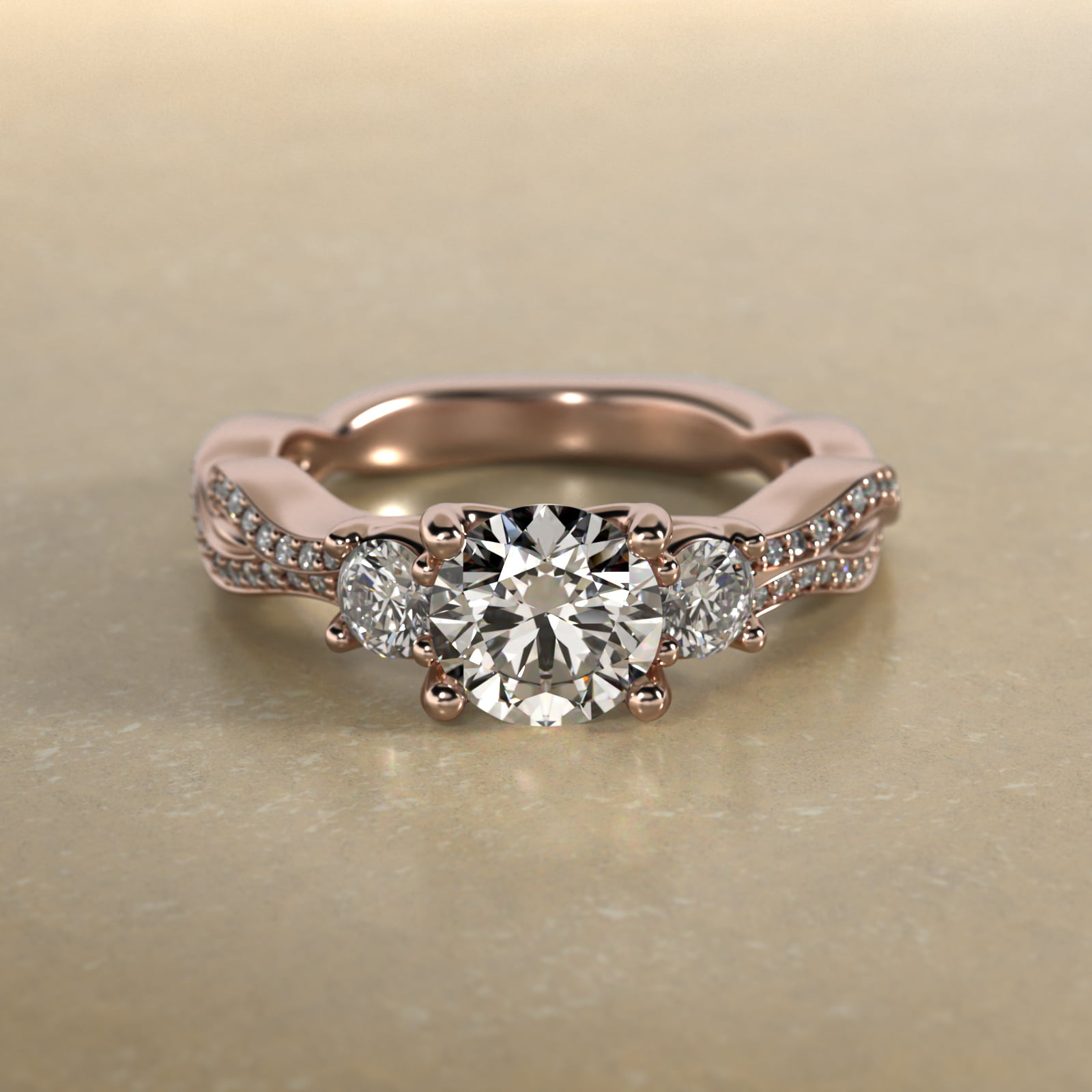 14K Rose Gold Three Stone Diamond Infinity Engagement Ring