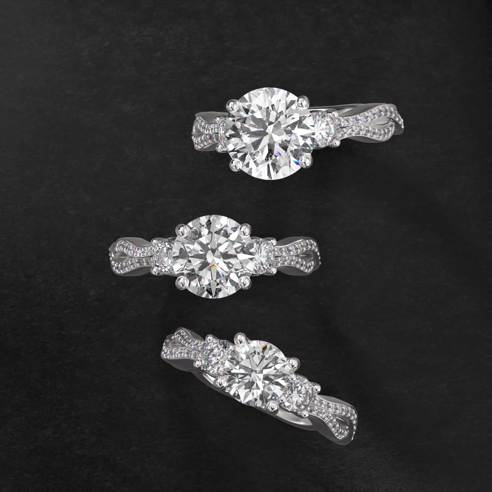 14K White Gold Three Stone Diamond Infinity Engagement Ring