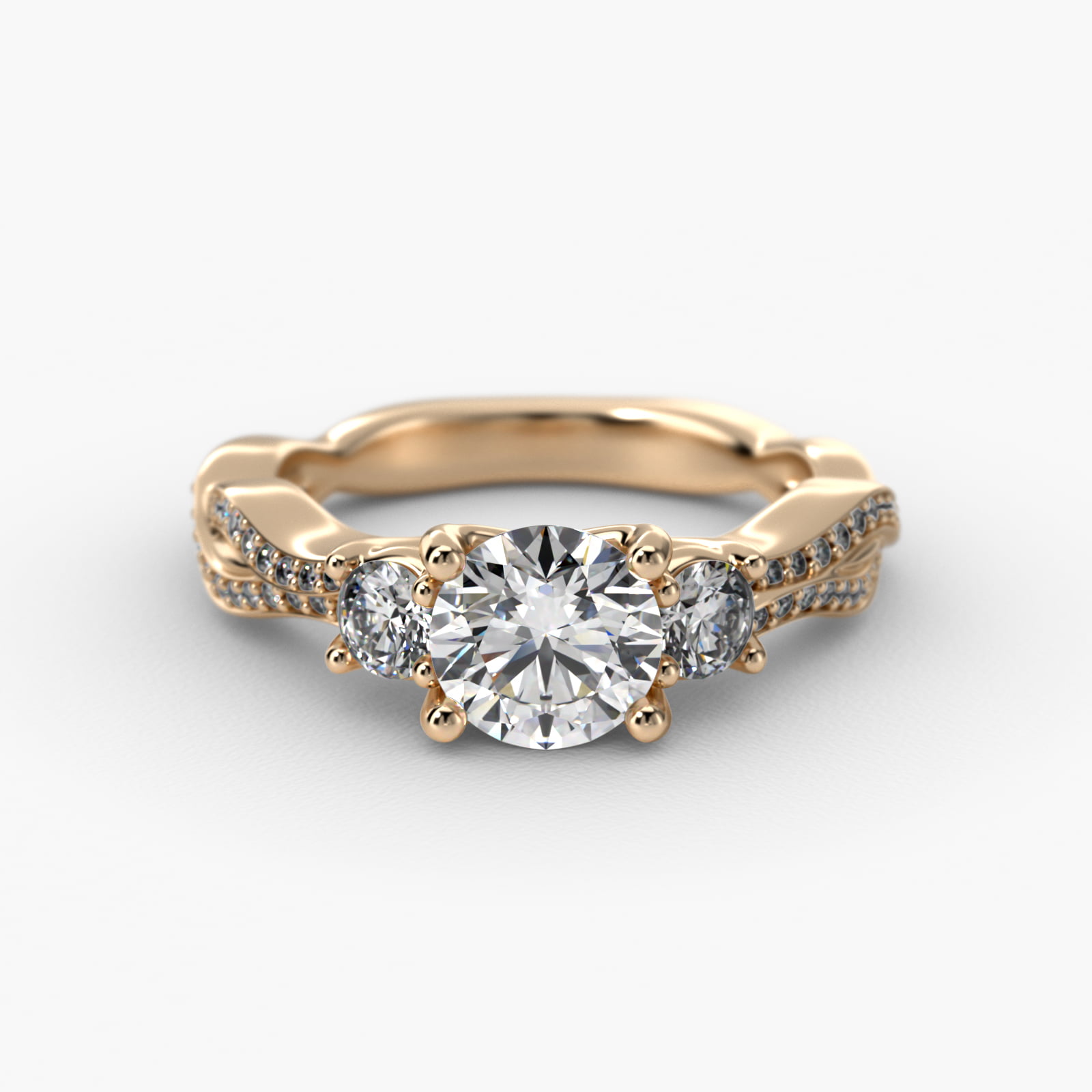 18K Yellow Gold Three Stone Diamond Infinity Engagement Ring