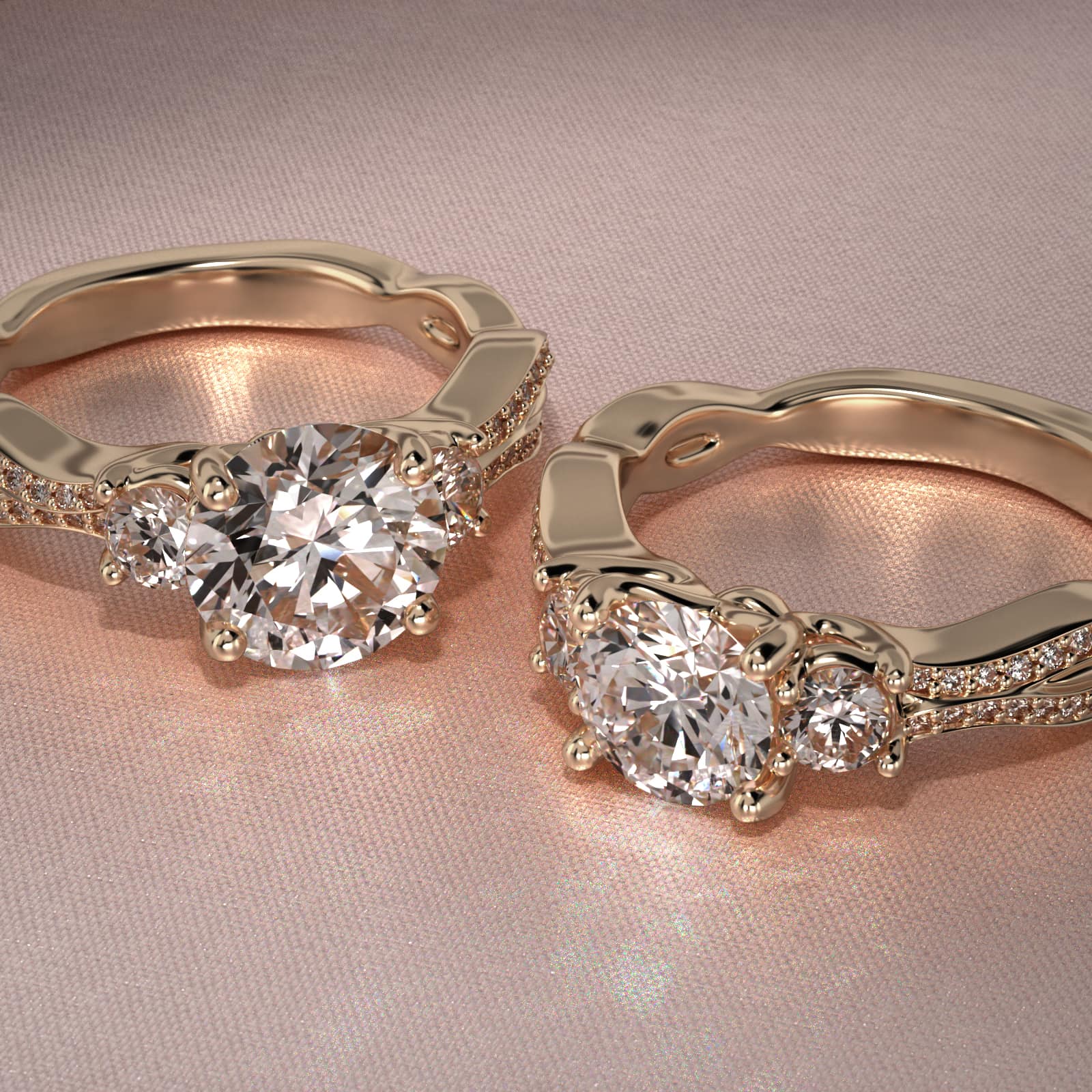 18K Yellow Gold Three Stone Diamond Infinity Engagement Ring