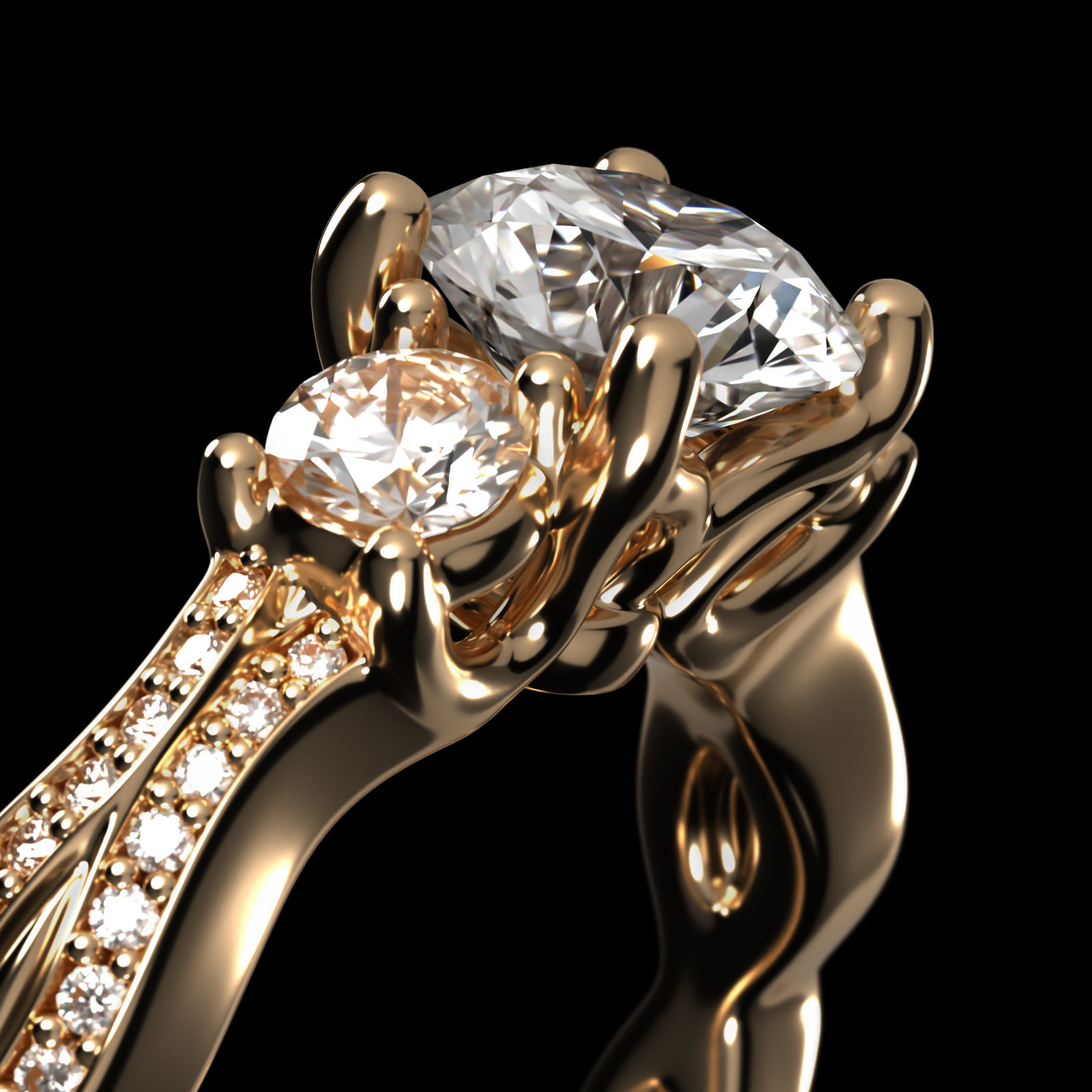 18K Yellow Gold Three Stone Diamond Infinity Engagement Ring