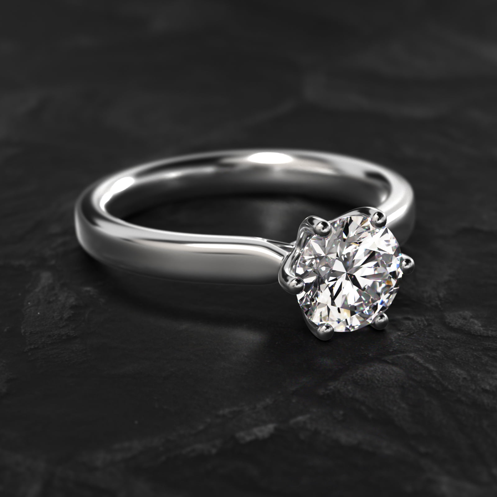 Solitaire Engagement Ring With Intricate Basket In 18K White Gold
