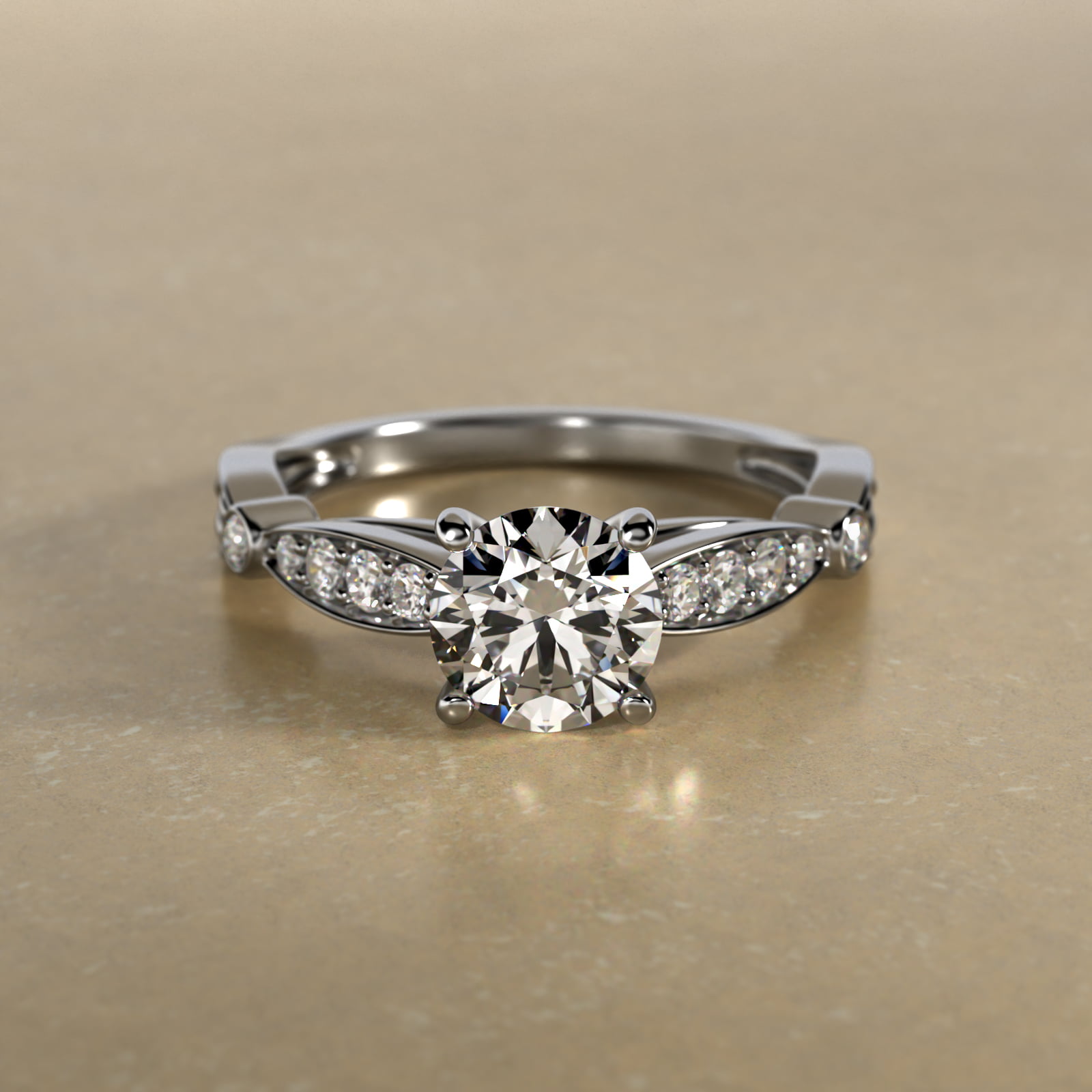 Embossed Vintage-Style Engagement Ring In 14K White Gold