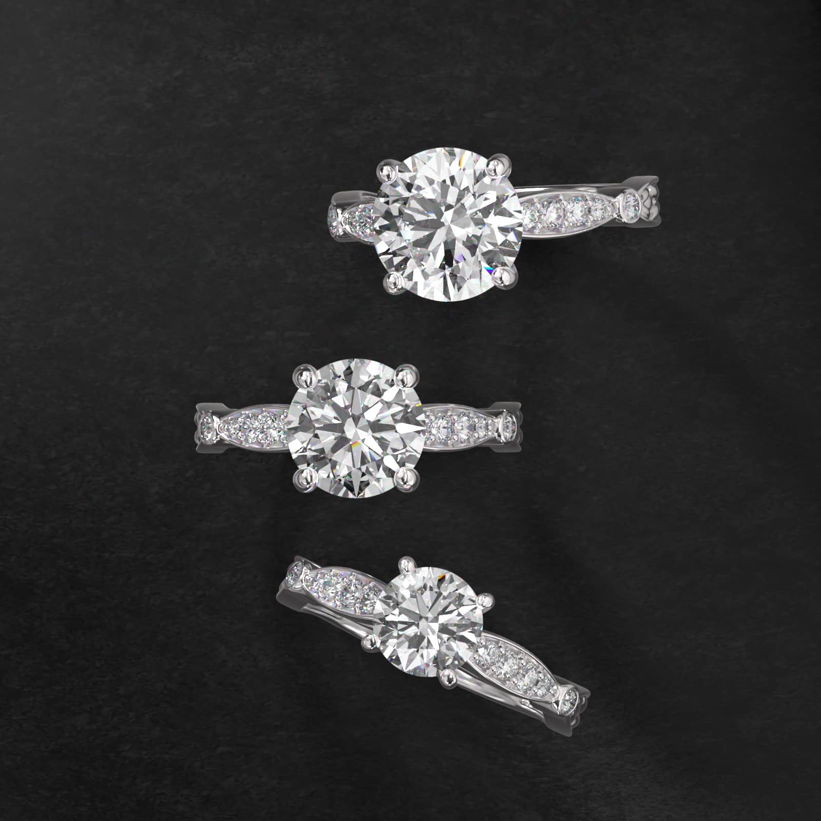 Embossed Vintage-Style Engagement Ring In Platinum