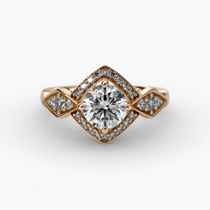 Art Deco Geometric Vintage-Style Engagement Ring In 14K Yellow Gold