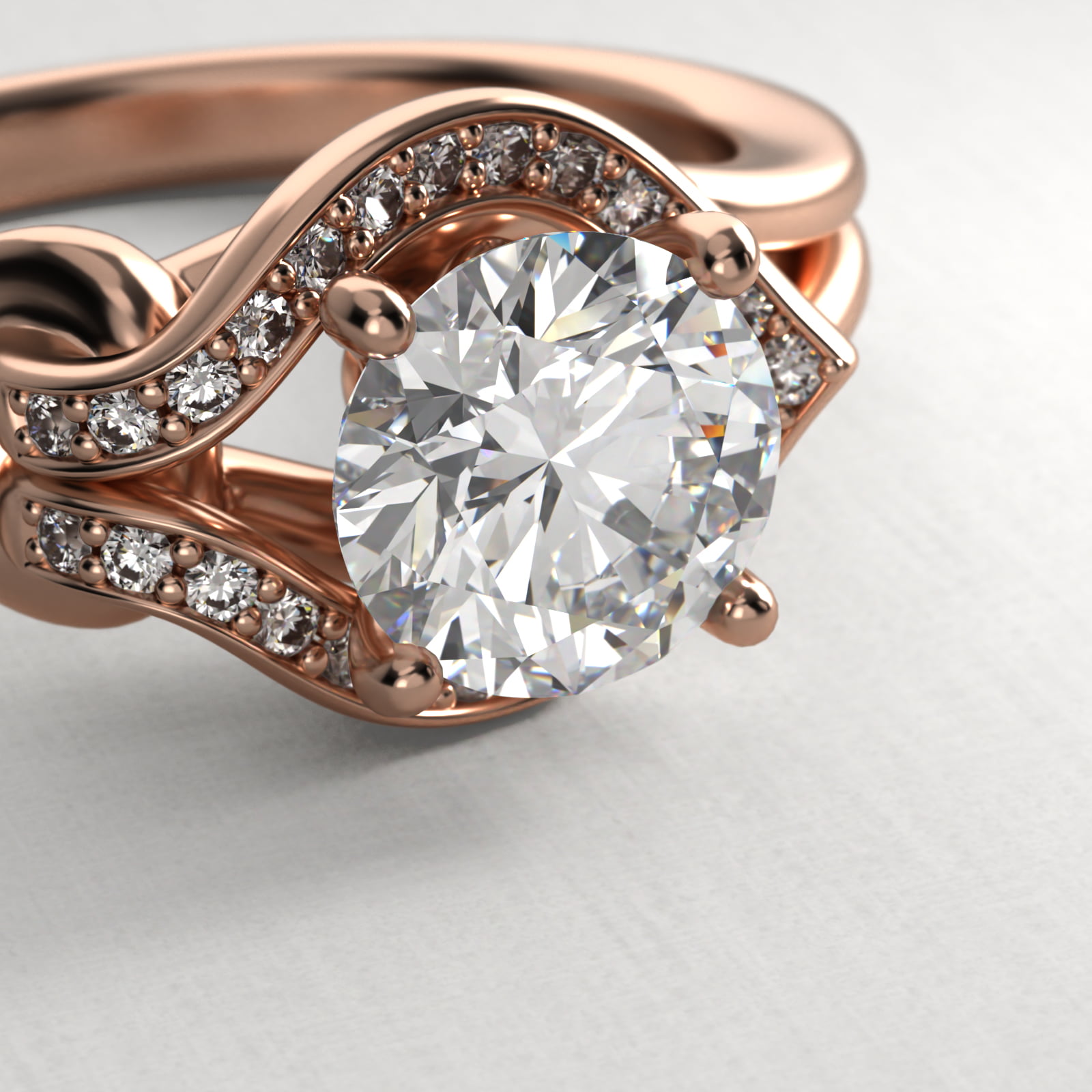 Asymmetrical Diamond Love Knot Vintage-Style Engagement Ring In 14K Rose Gold