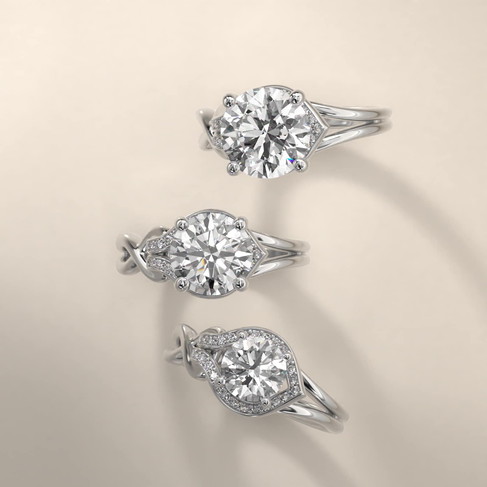 Asymmetrical Diamond Love Knot Vintage-Style Engagement Ring In Platinum