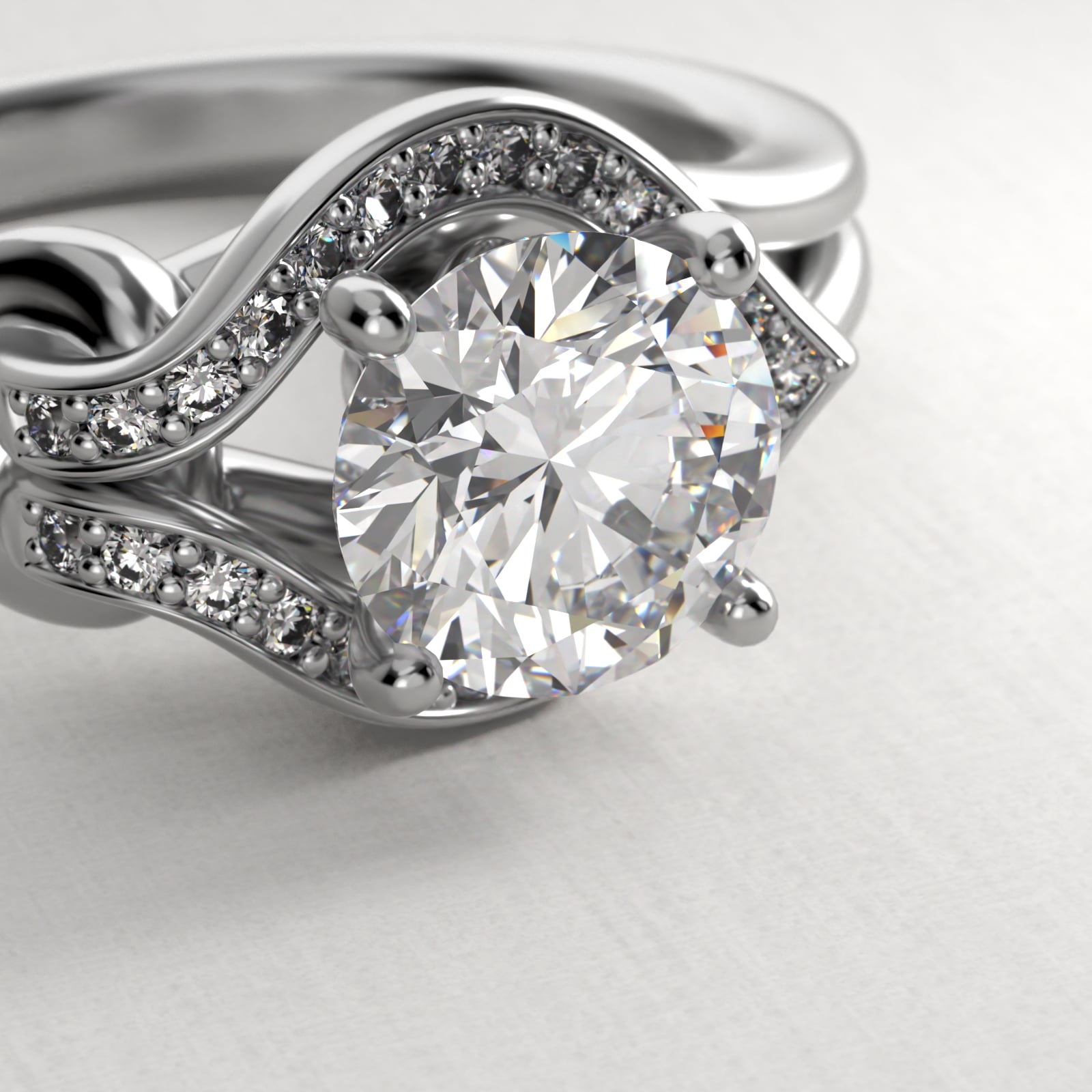 Asymmetrical Diamond Love Knot Vintage-Style Engagement Ring In Platinum