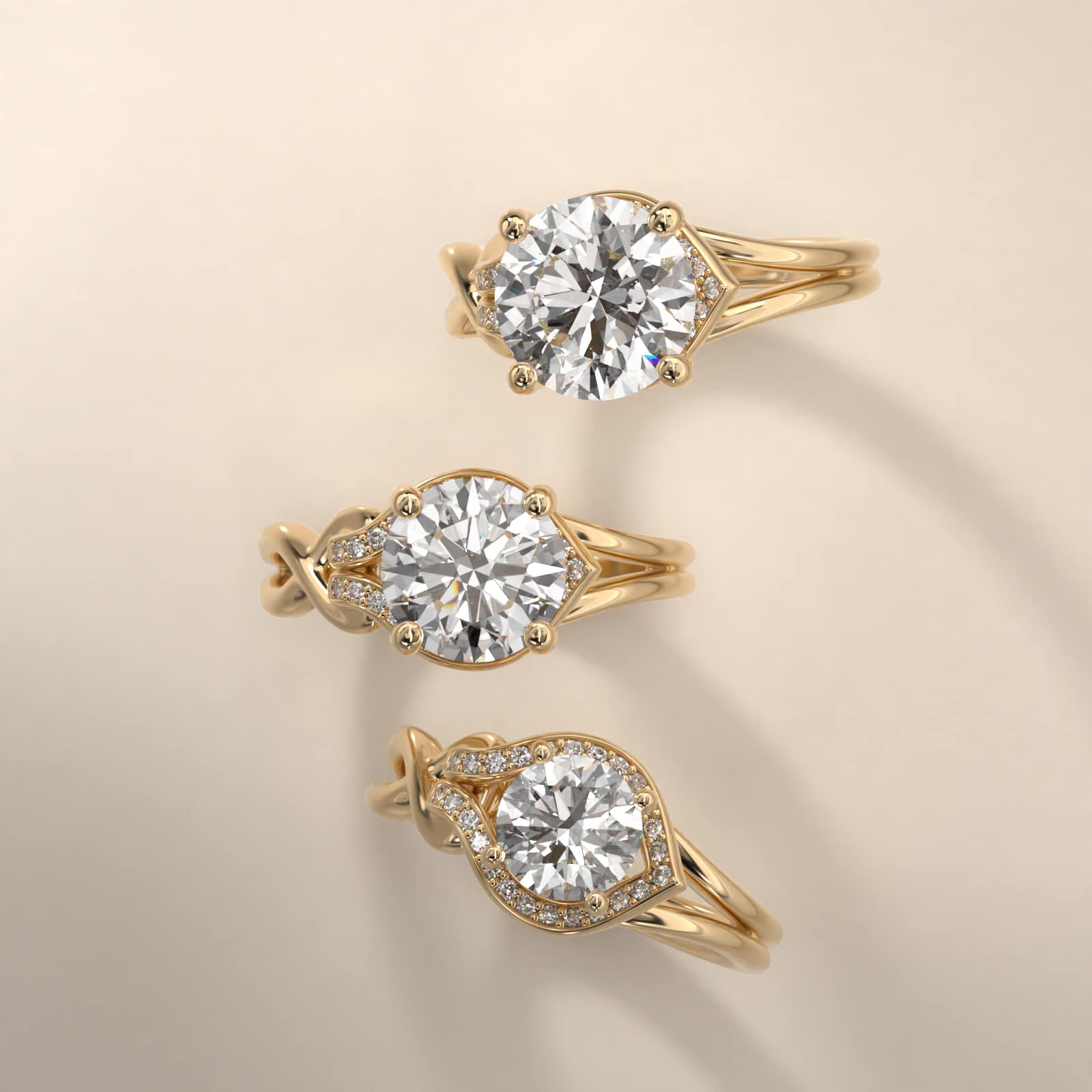 Asymmetrical Diamond Love Knot Vintage-Style Engagement Ring In 14K Yellow Gold