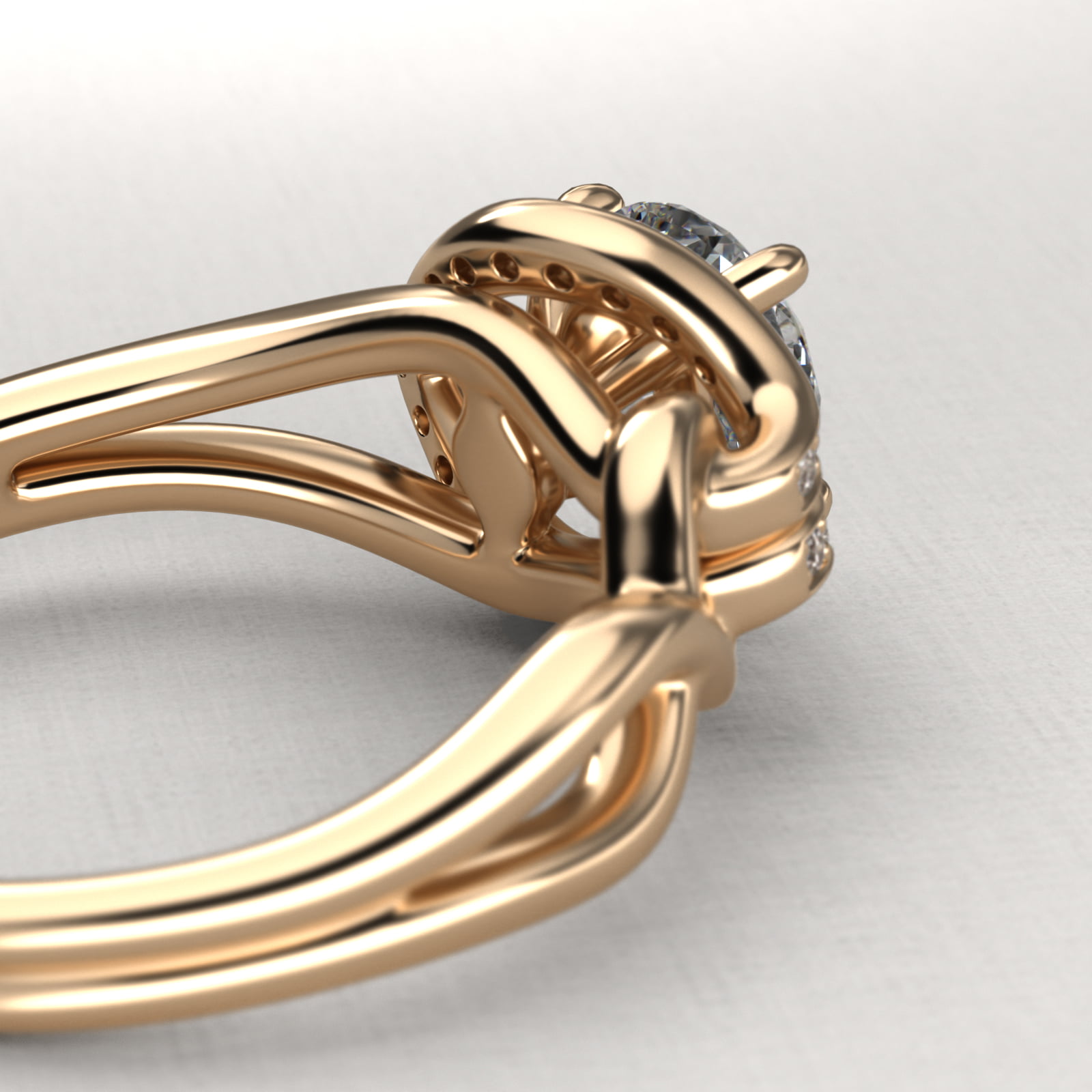 Asymmetrical Diamond Love Knot Vintage-Style Engagement Ring In 18K Yellow Gold