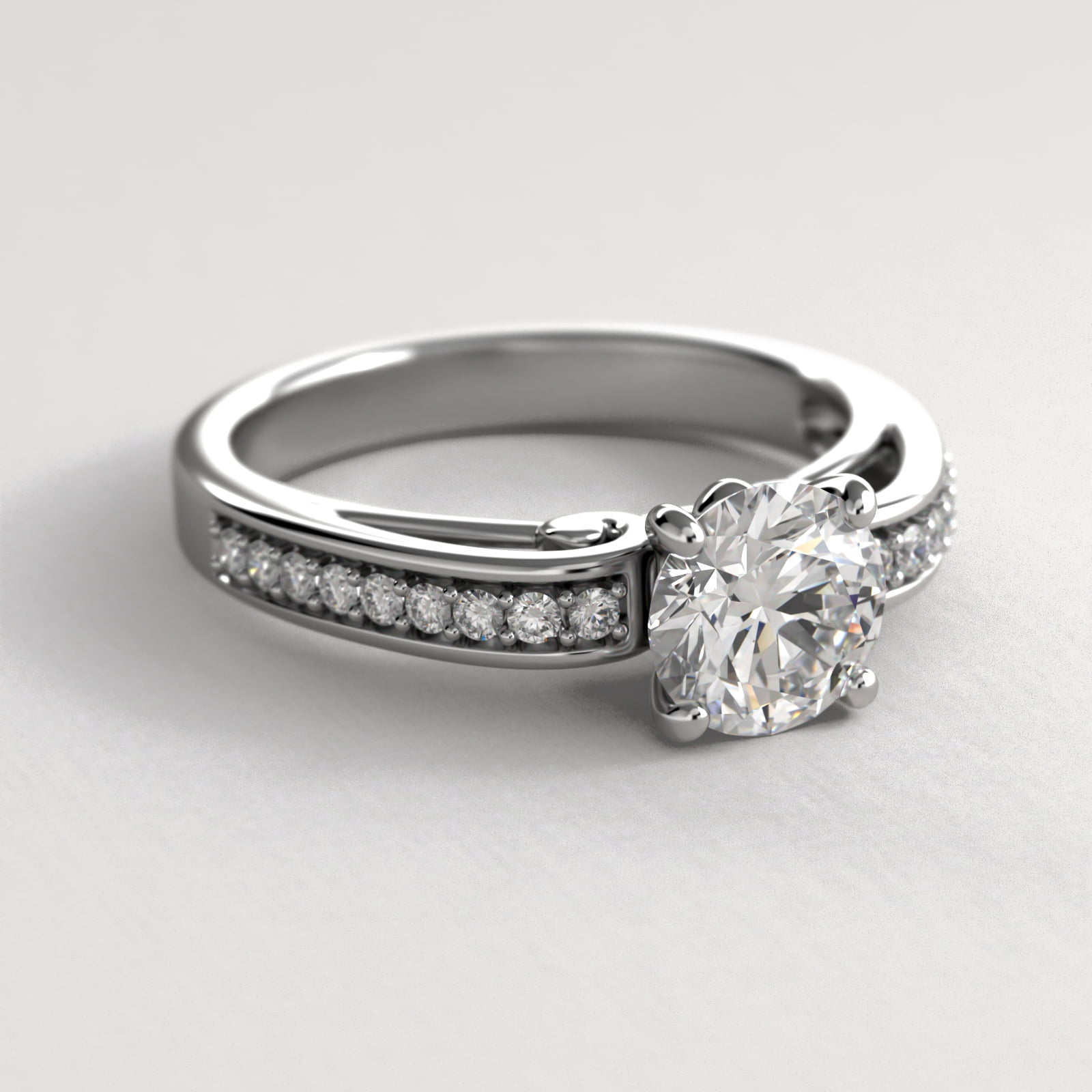 Arched Scroll Vintage-Style Engagement Ring In 18K White Gold