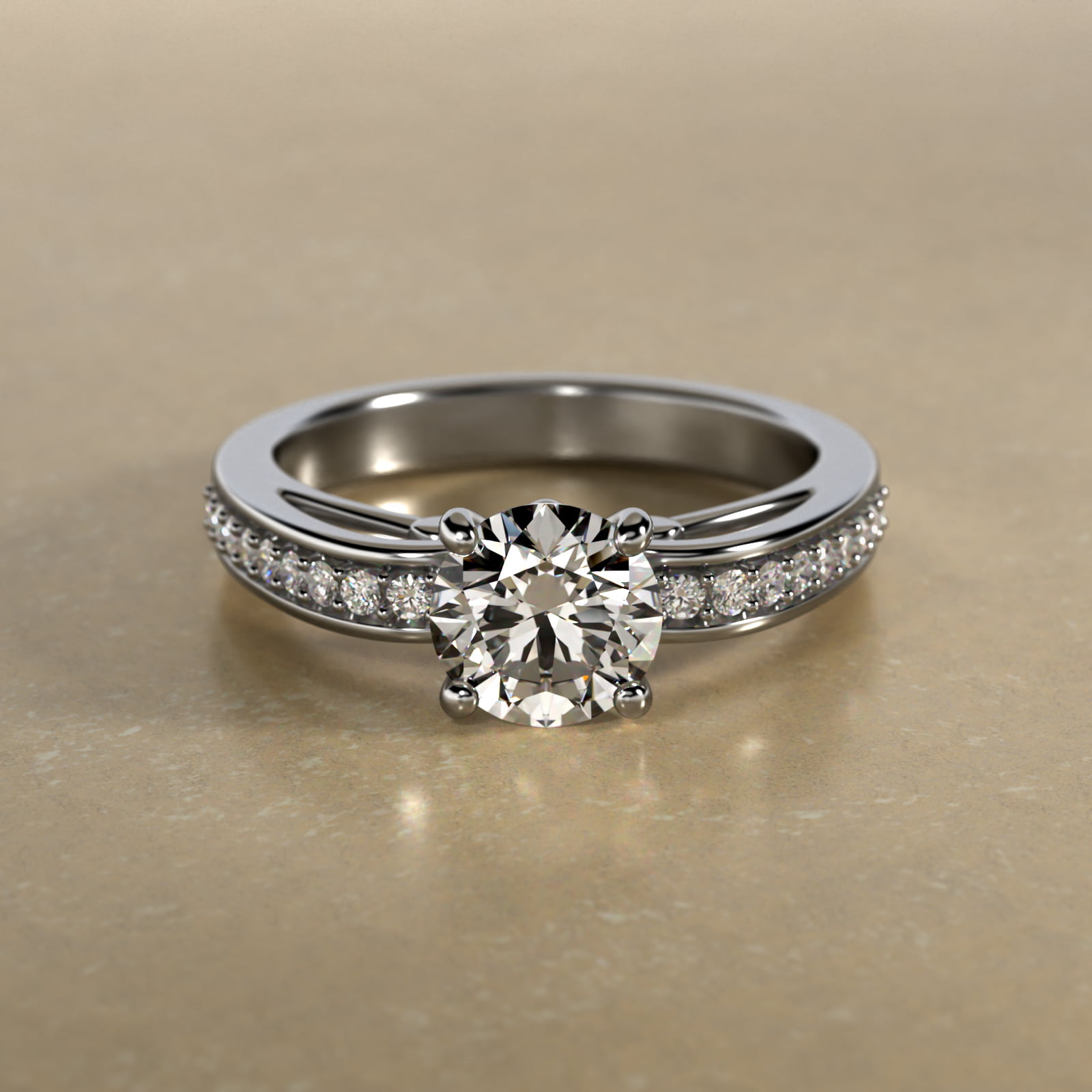 Arched Scroll Vintage-Style Engagement Ring In 14K White Gold