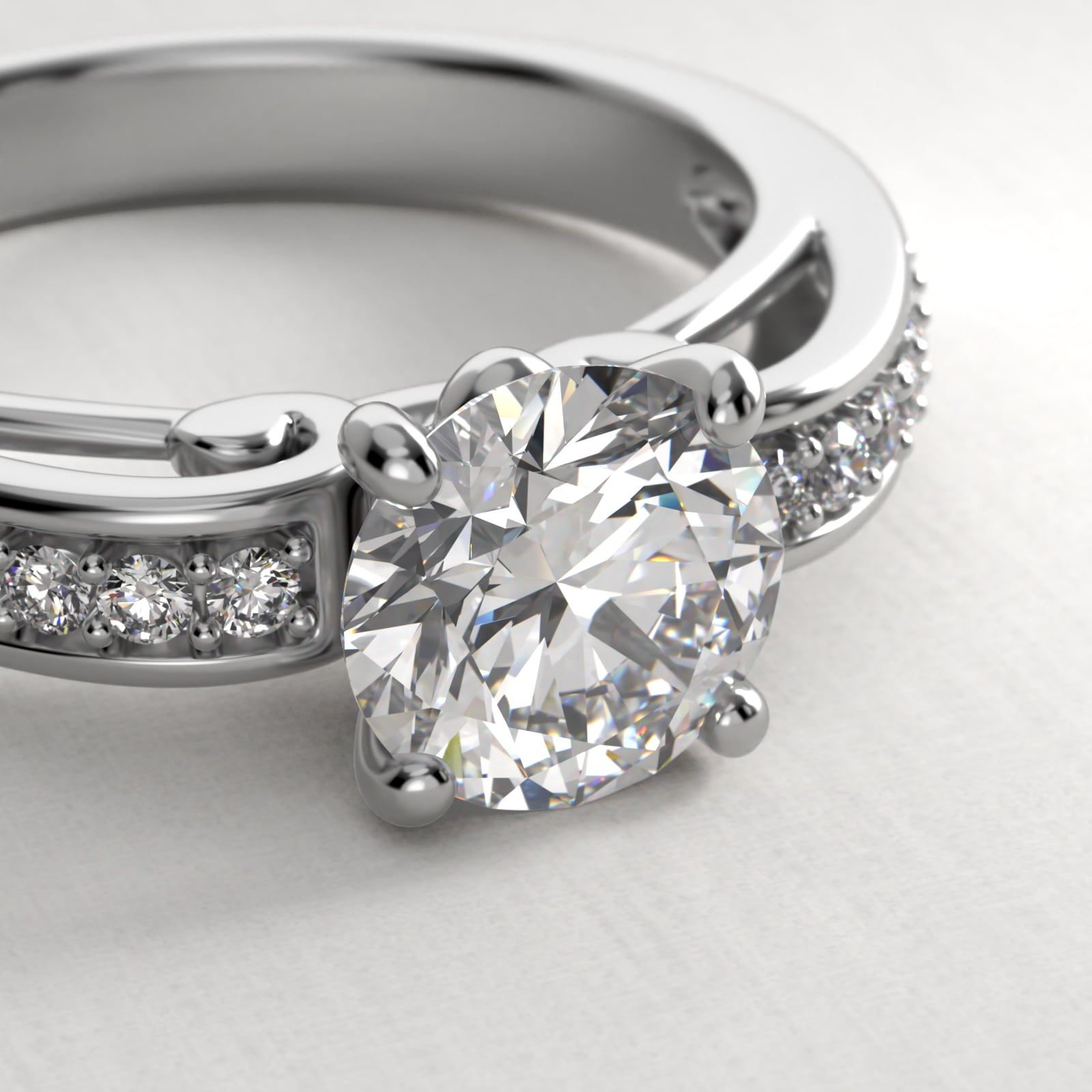 Arched Scroll Vintage-Style Engagement Ring In 18K White Gold