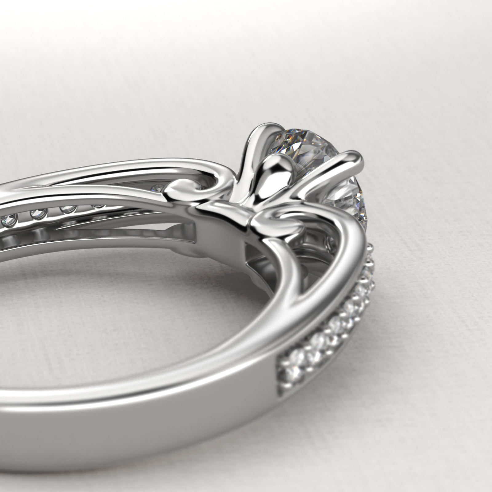 Arched Scroll Vintage-Style Engagement Ring In Platinum