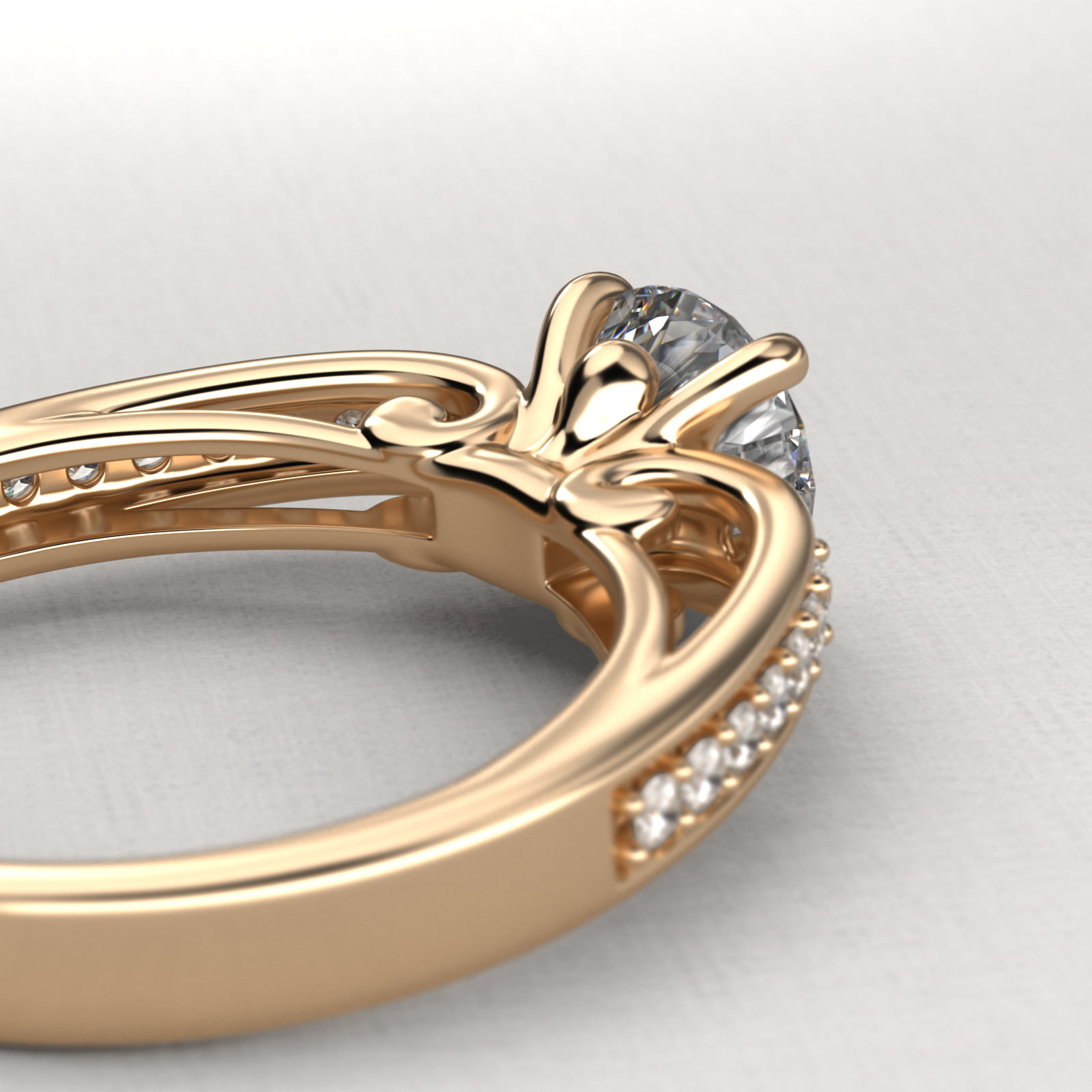 Arched Scroll Vintage-Style Engagement Ring In 14K Yellow Gold