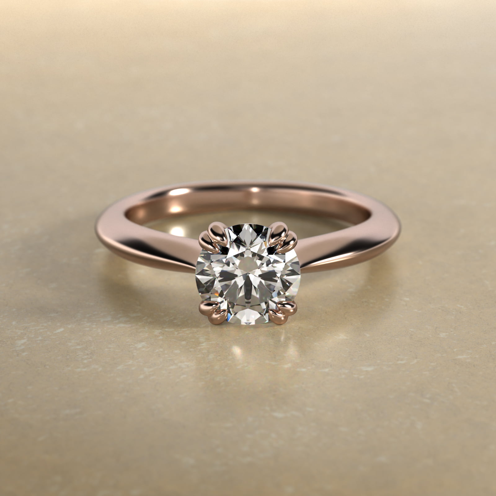 Double Prong Solitaire Engagement Ring In 14K Rose Gold