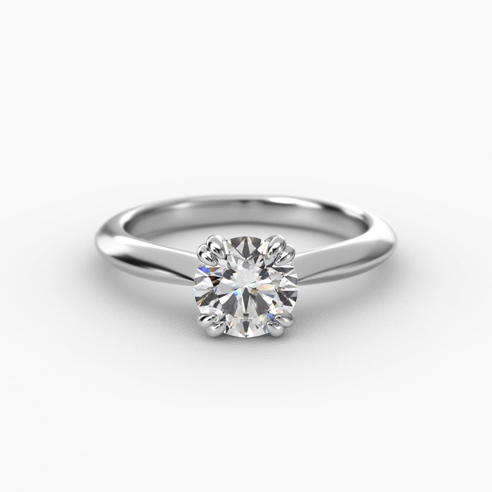 Double Prong Solitaire Engagement Ring In 14K White Gold