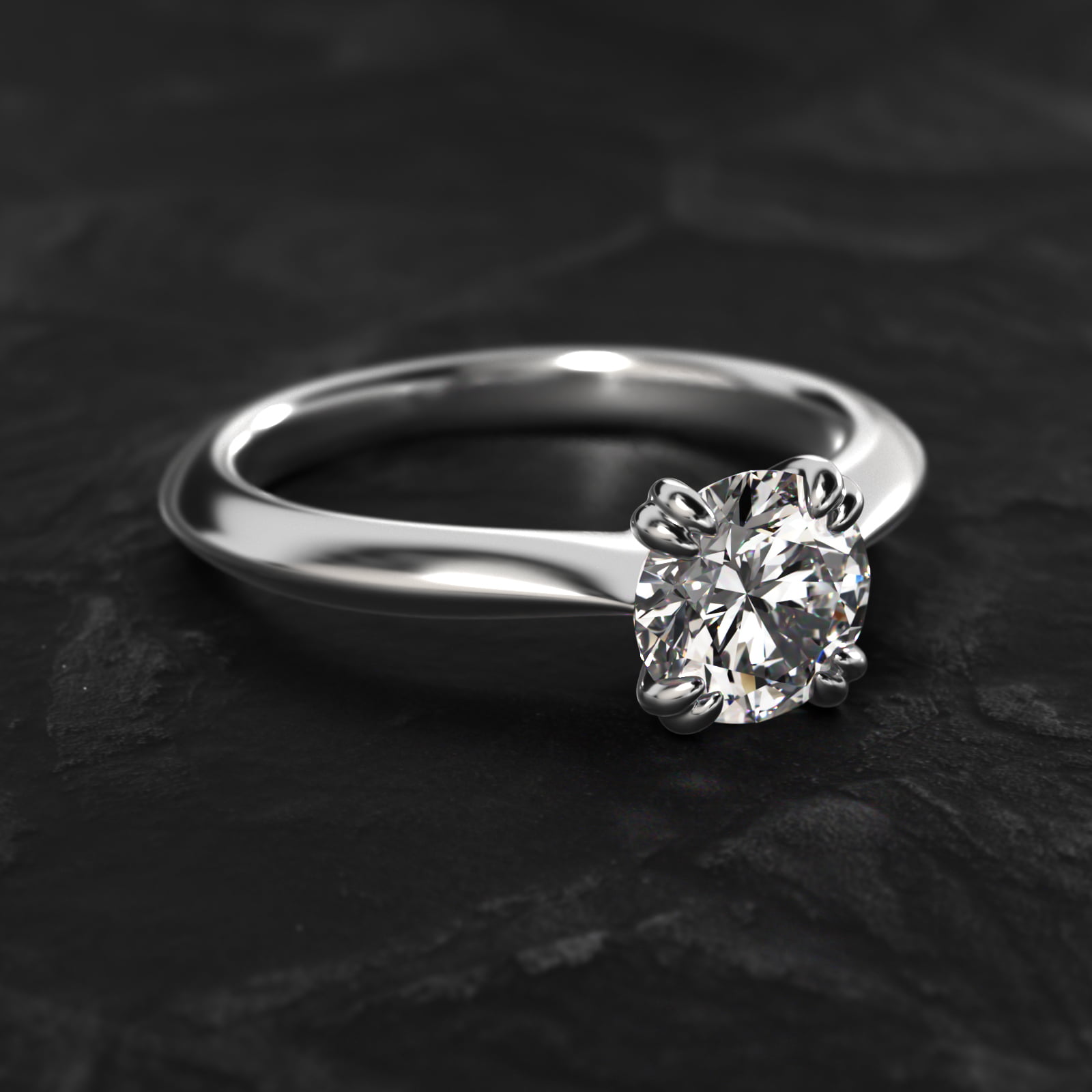 Double Prong Solitaire Engagement Ring In 18K White Gold