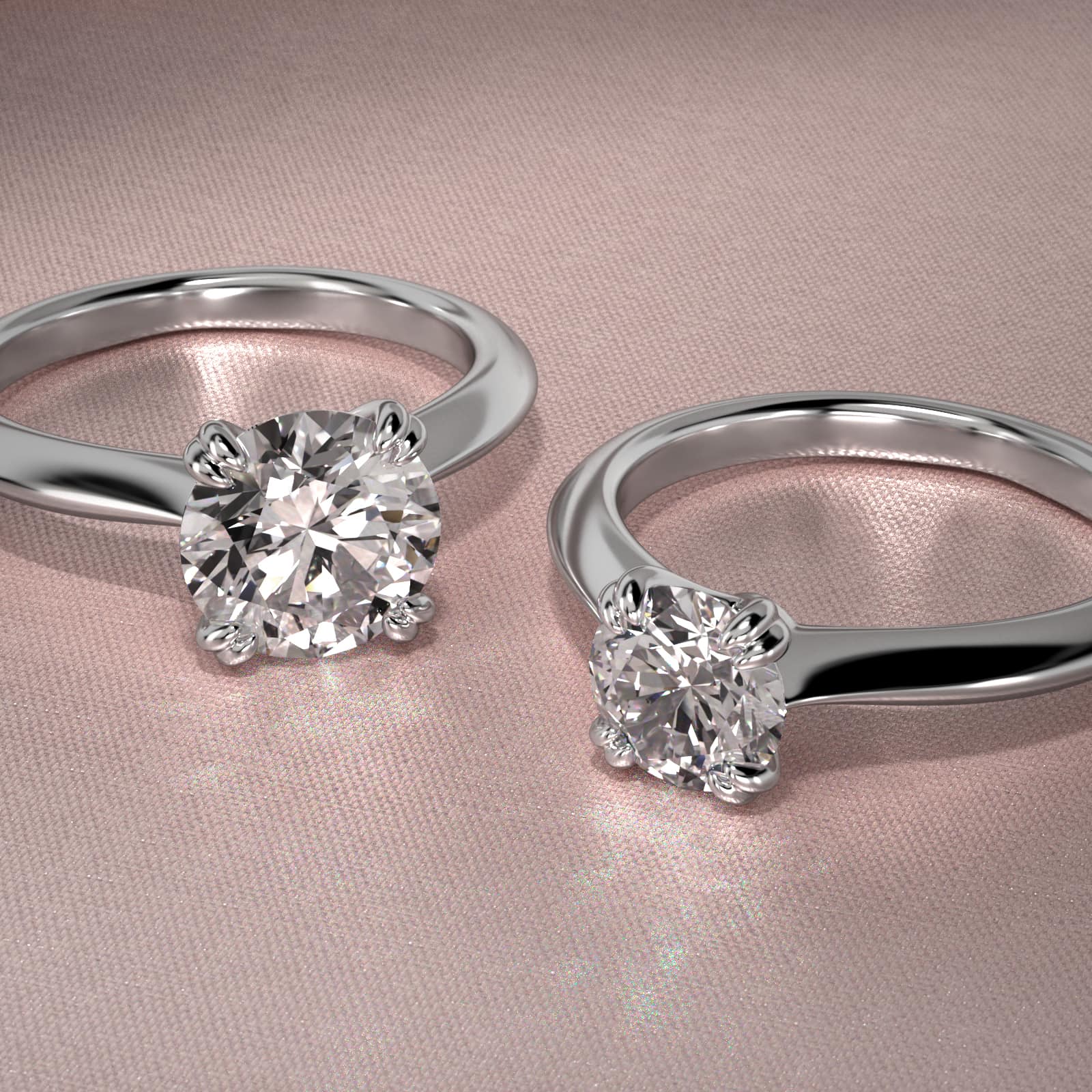 Double Prong Solitaire Engagement Ring In 14K White Gold