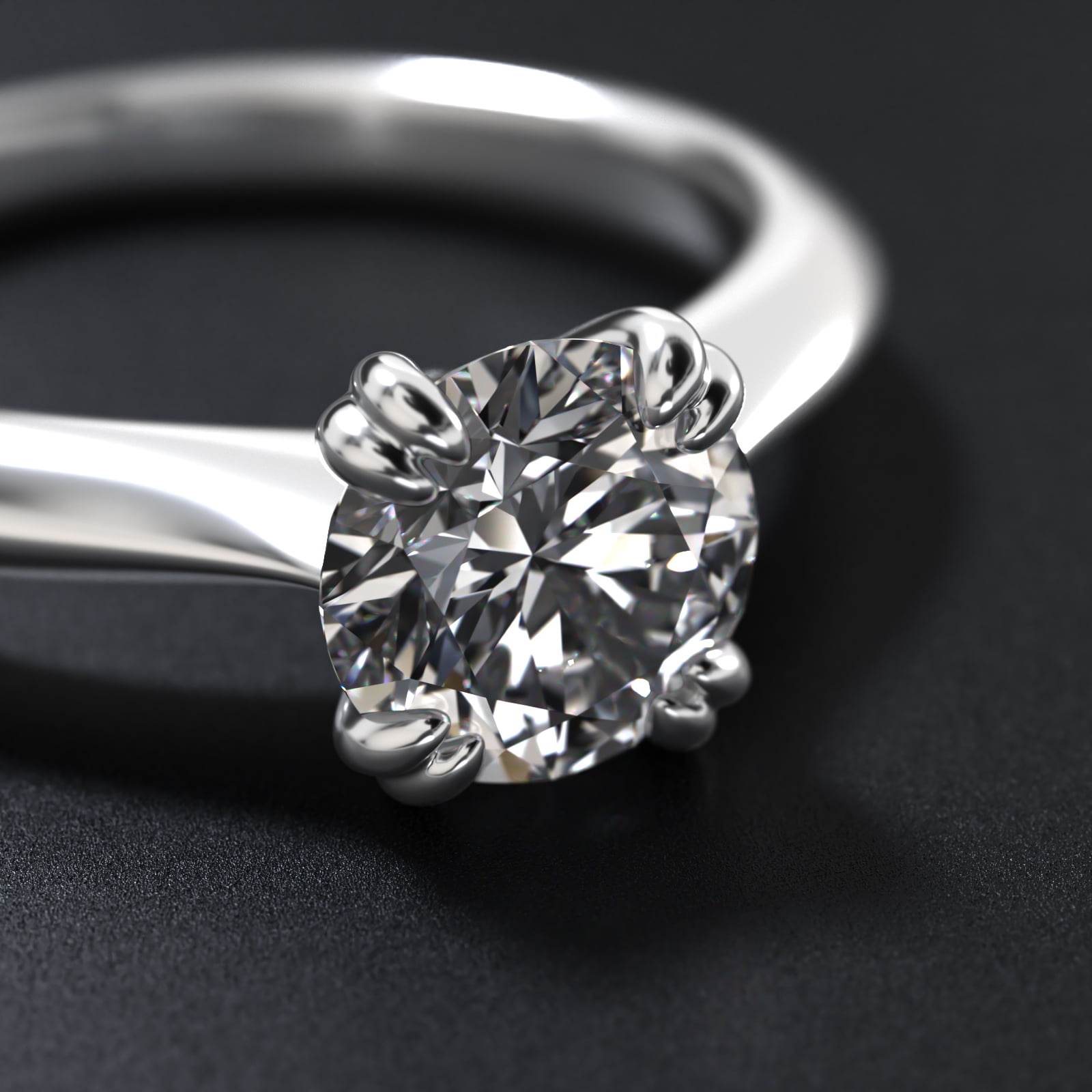 Double Prong Solitaire Engagement Ring In 14K White Gold