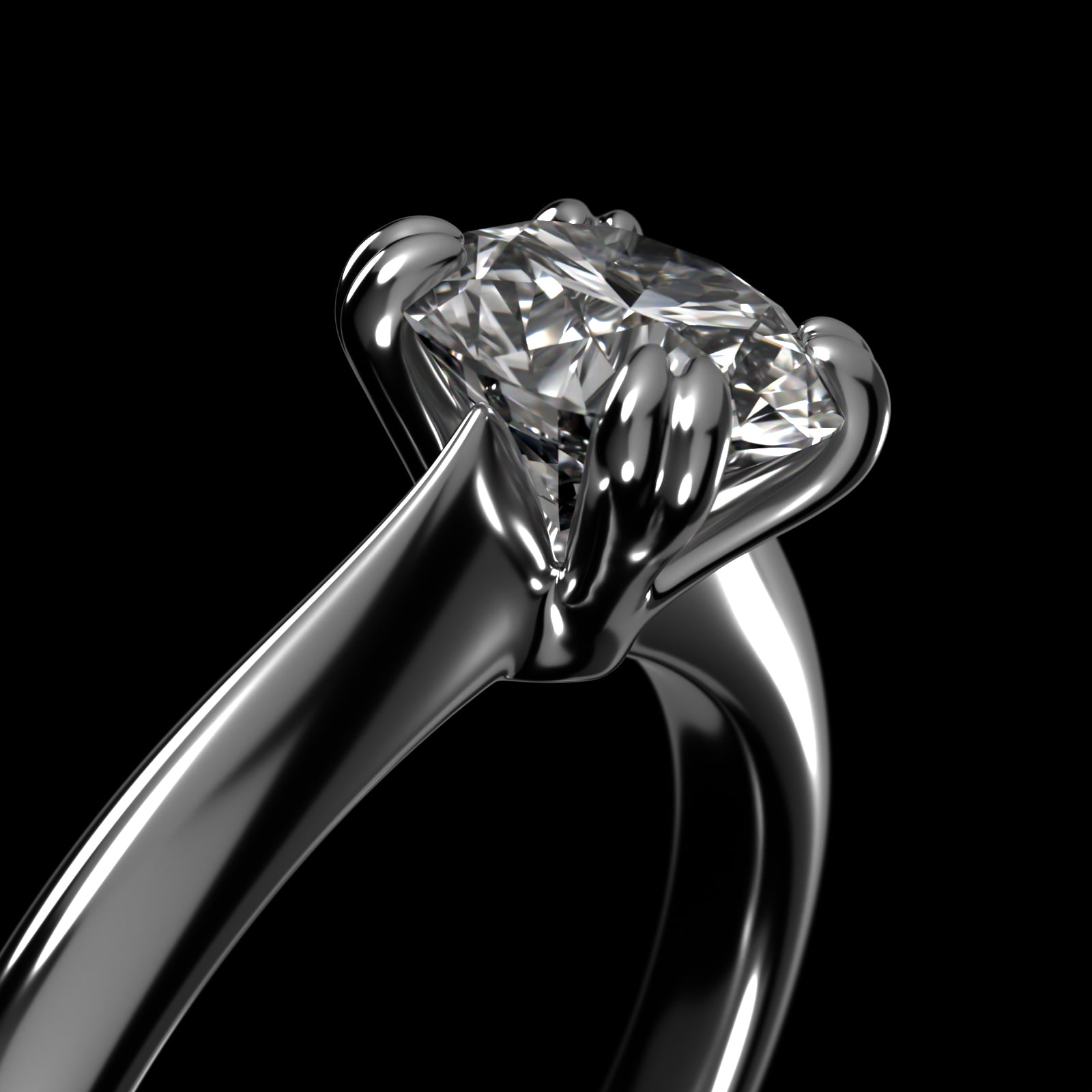 Double Prong Solitaire Engagement Ring In 18K White Gold