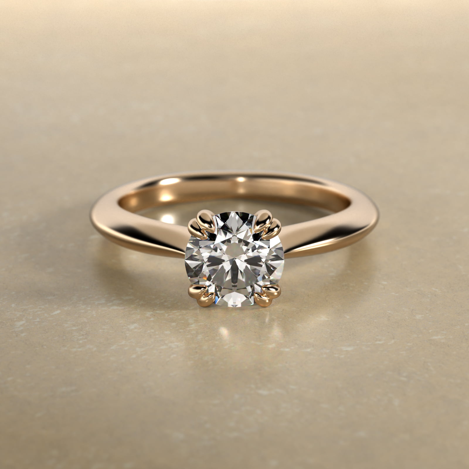 Double Prong Solitaire Engagement Ring In 14K Yellow Gold