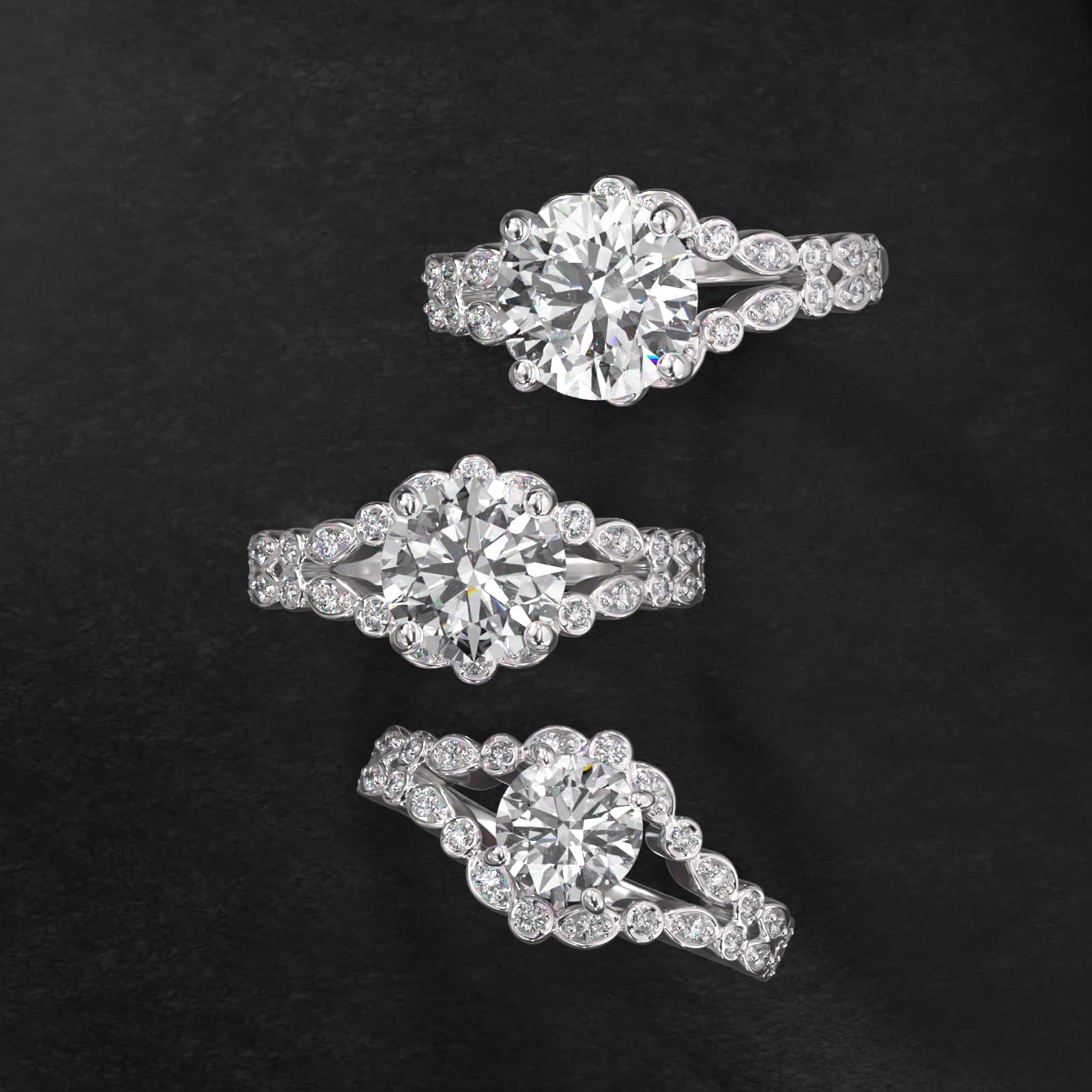 Alternating Shapes Open Split Shank Vintage-Style Engagement Ring In Platinum