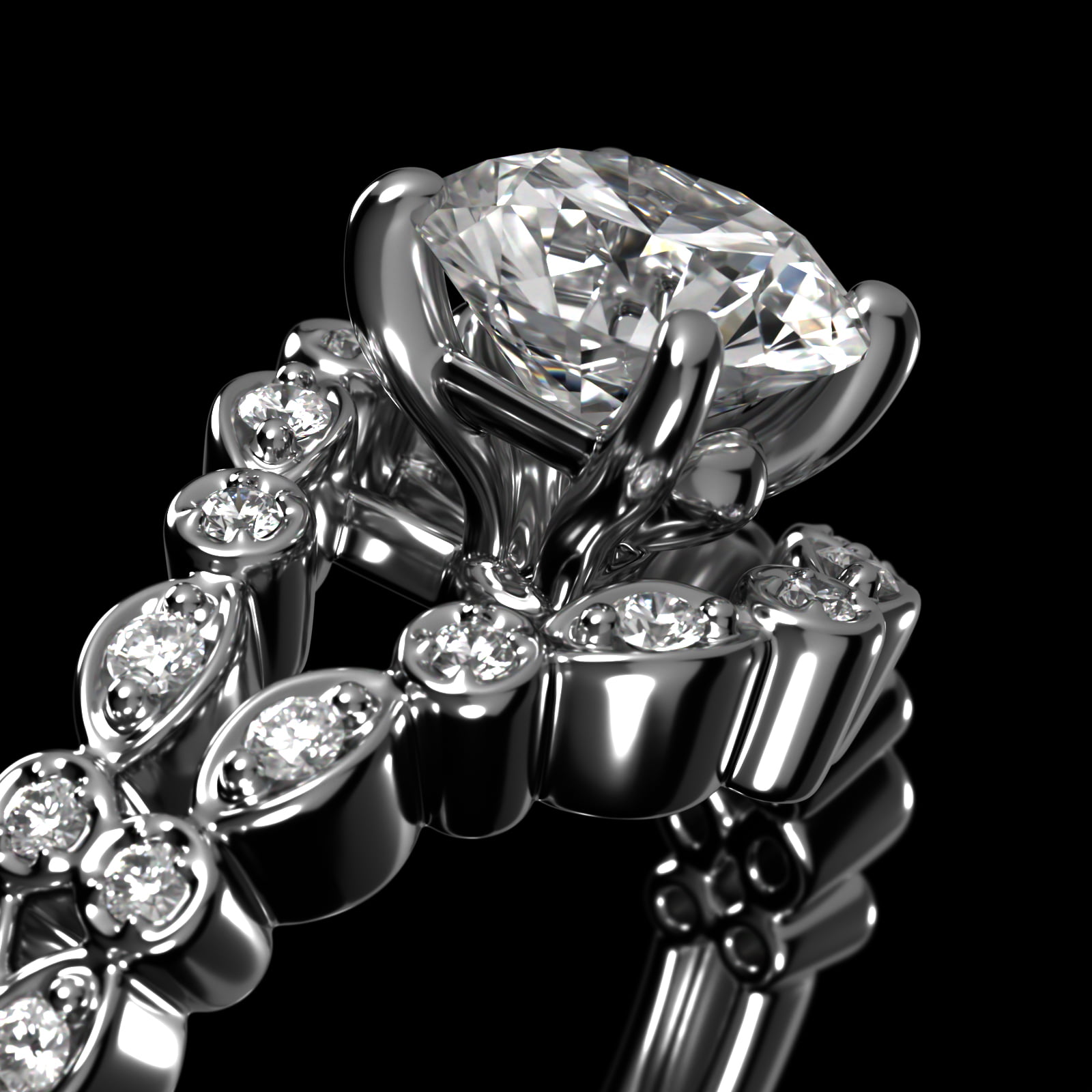 Alternating Shapes Open Split Shank Vintage-Style Engagement Ring In Platinum