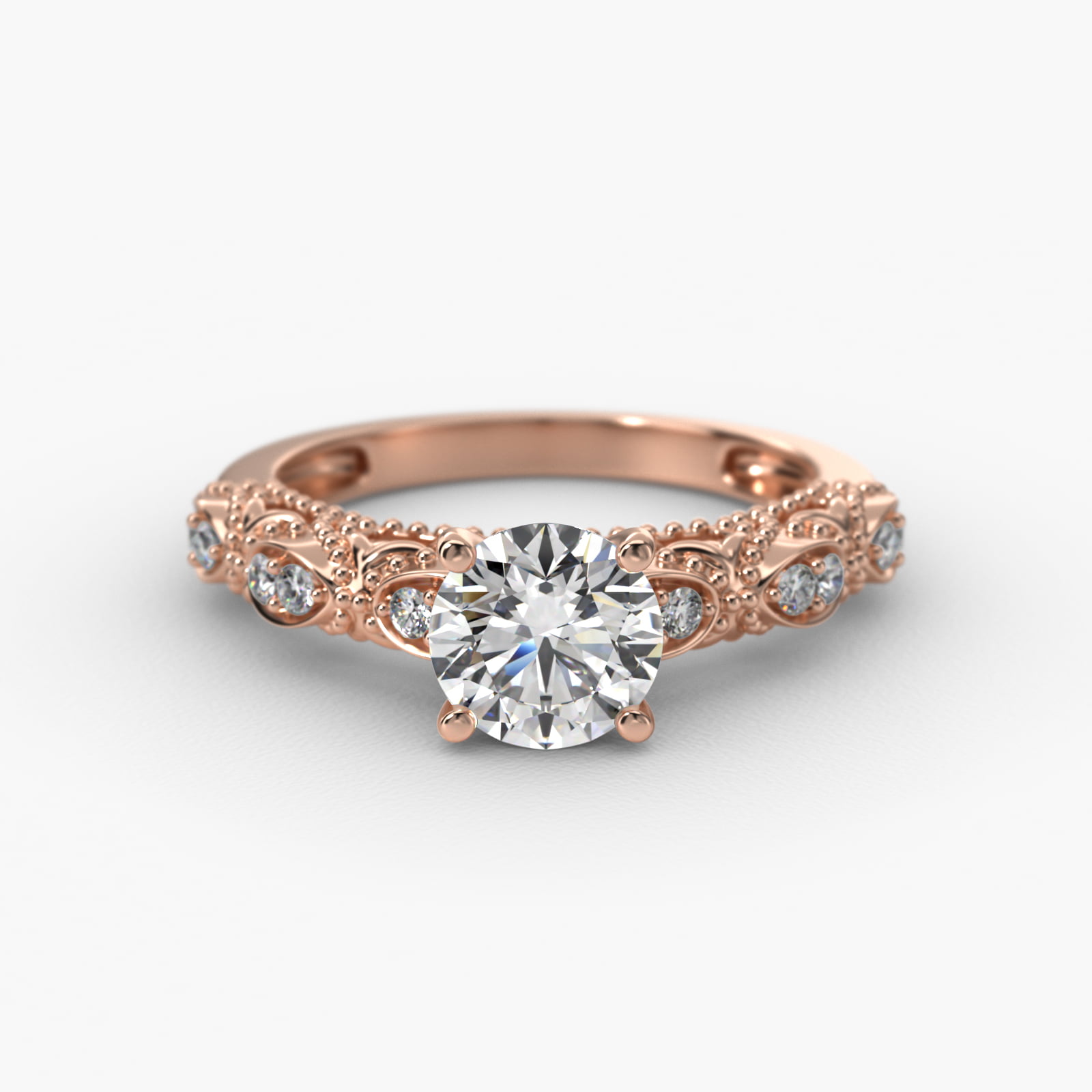 Beaded Open Span Vintage-Style Engagement Ring In 14K Rose Gold
