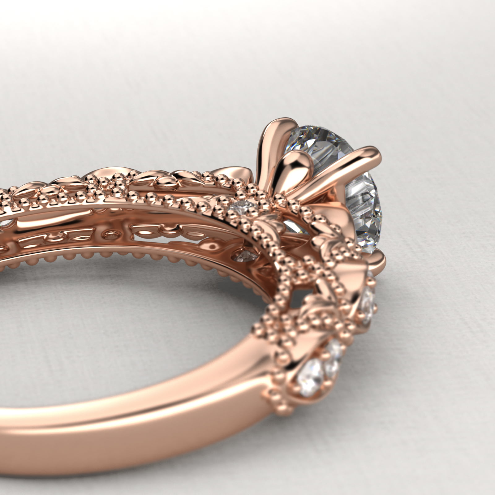 Beaded Open Span Vintage-Style Engagement Ring In 14K Rose Gold