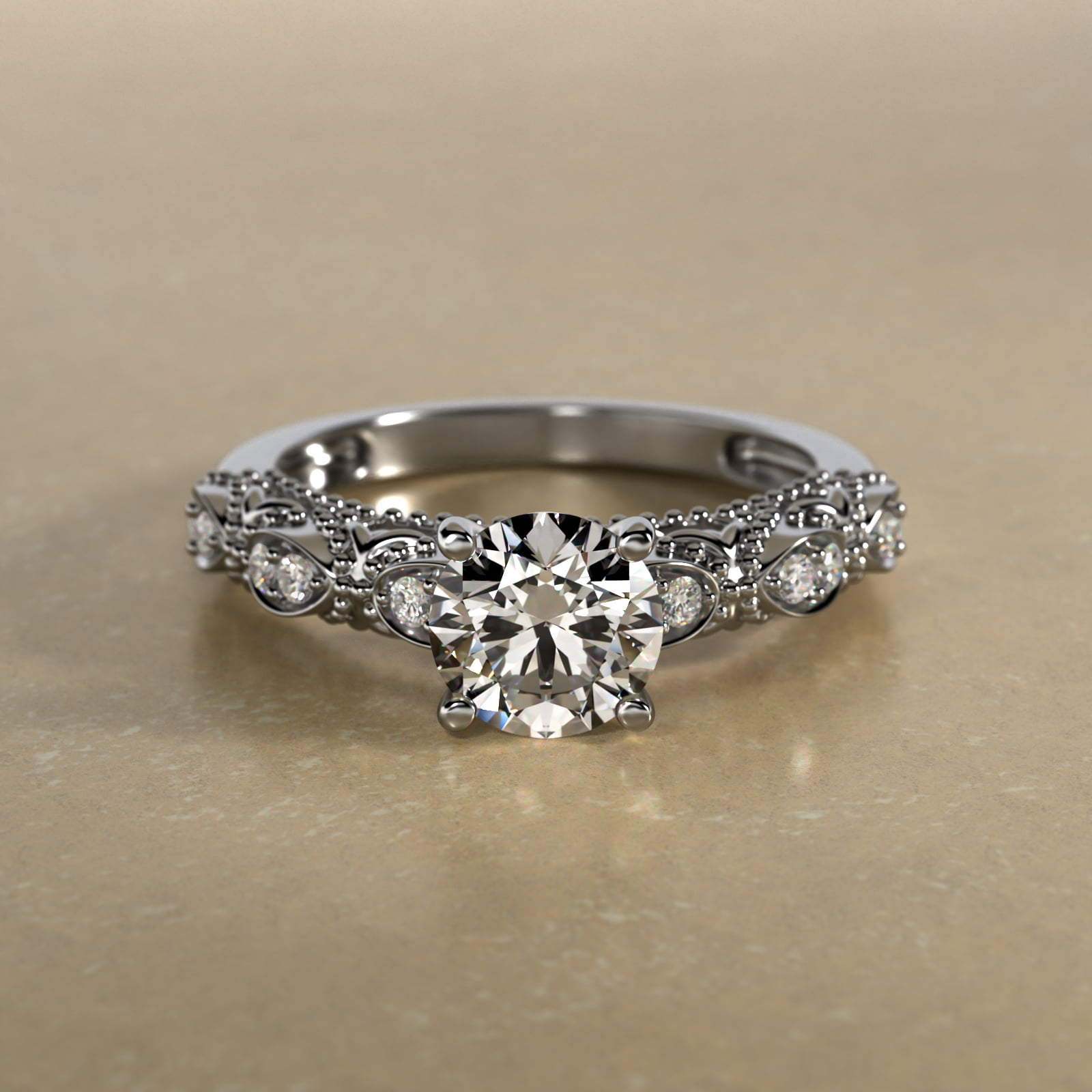 Beaded Open Span Vintage-Style Engagement Ring In Platinum