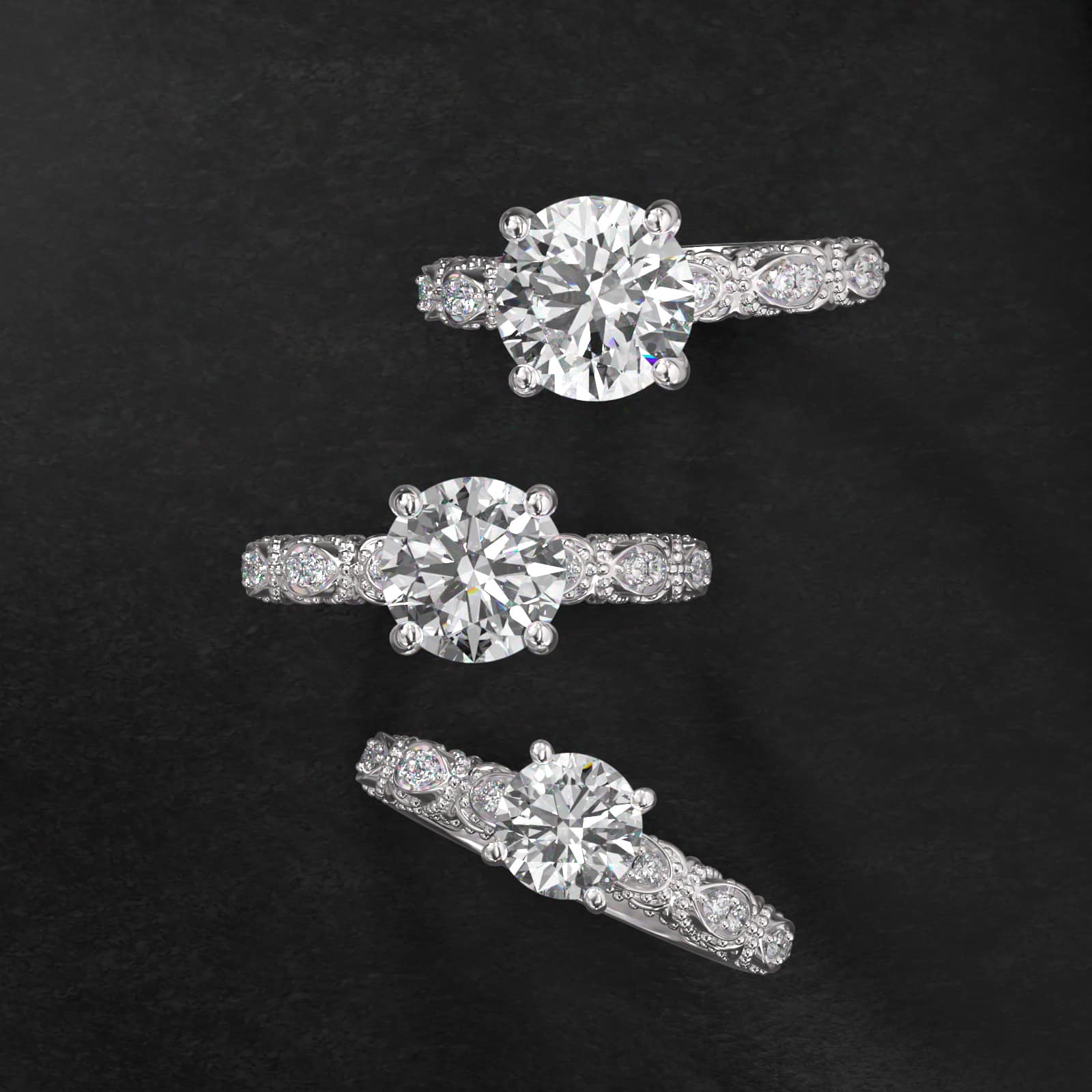 Beaded Open Span Vintage-Style Engagement Ring In 14K White Gold