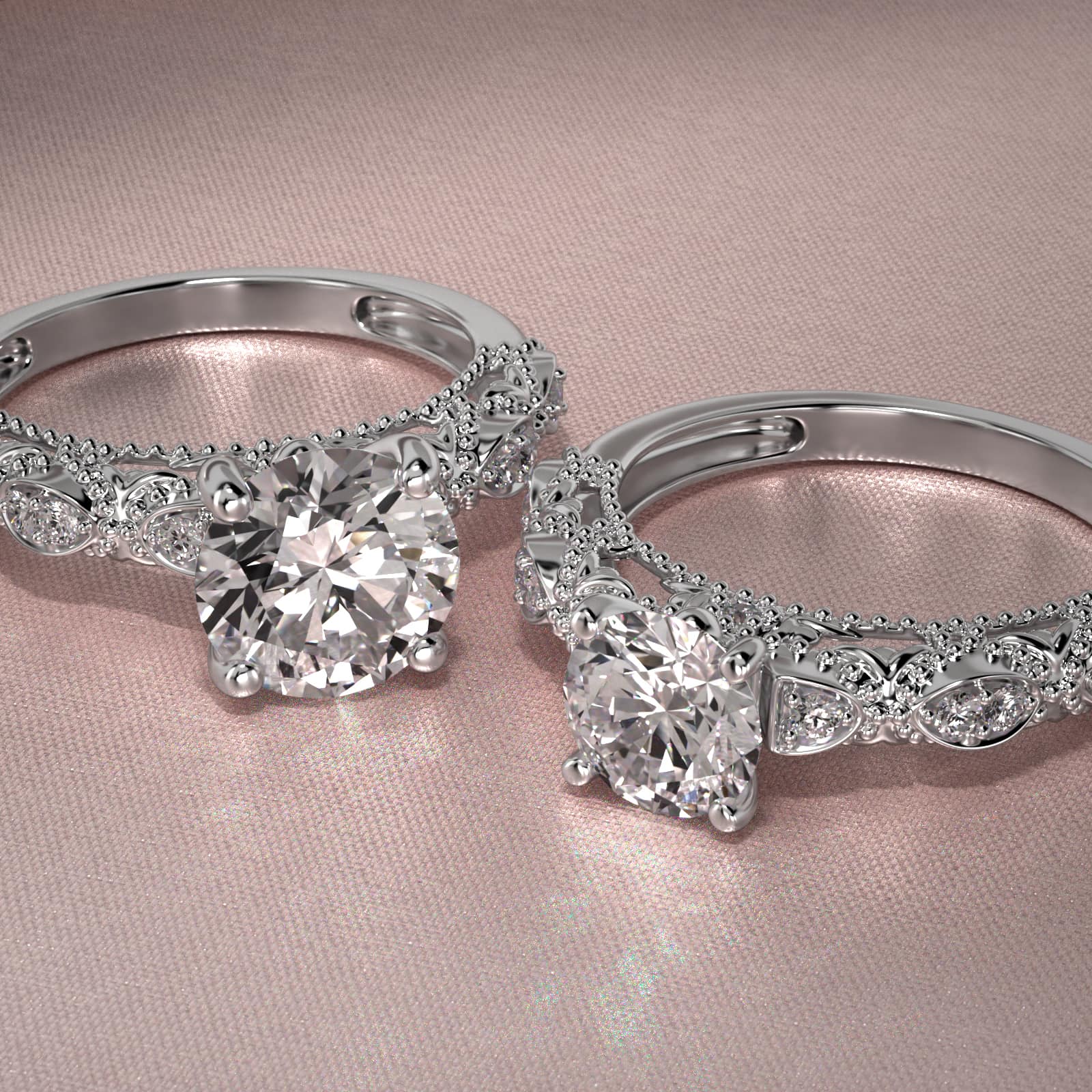 Beaded Open Span Vintage-Style Engagement Ring In Platinum