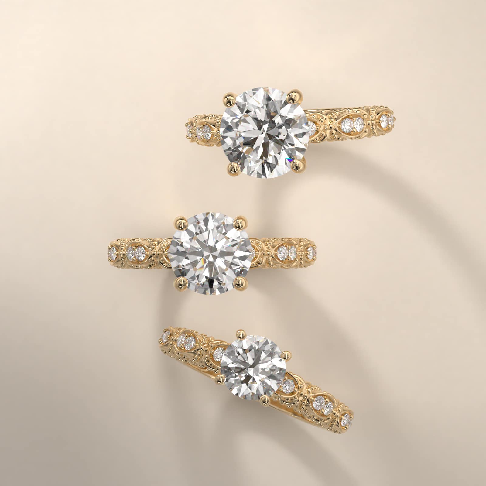 Beaded Open Span Vintage-Style Engagement Ring In 18K Yellow Gold