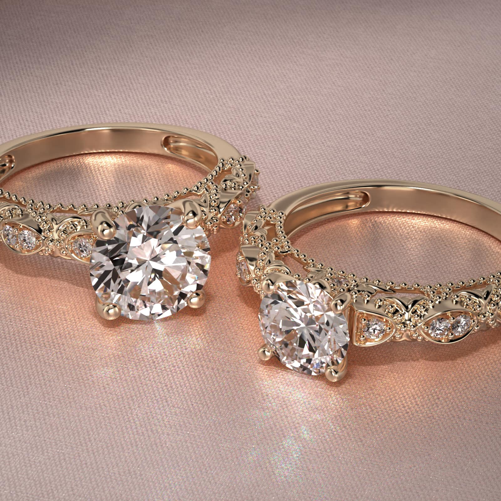 Beaded Open Span Vintage-Style Engagement Ring In 14K Yellow Gold