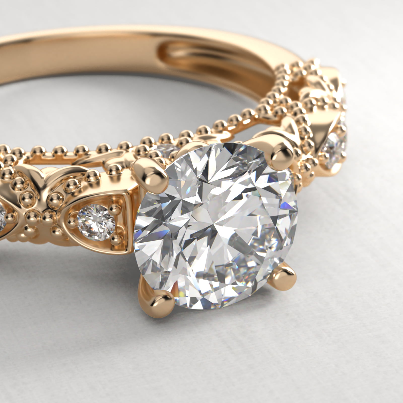 Beaded Open Span Vintage-Style Engagement Ring In 14K Yellow Gold