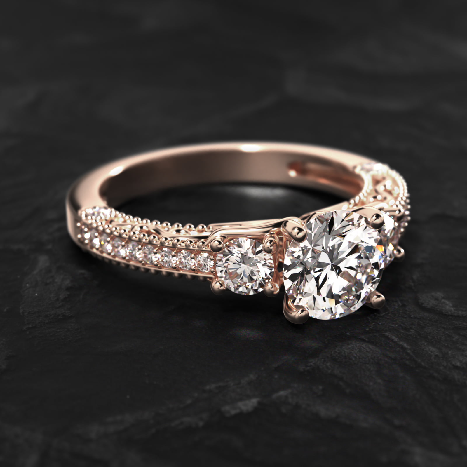 Floral Scroll Vintage-Style Engagement Ring In 14K Rose Gold