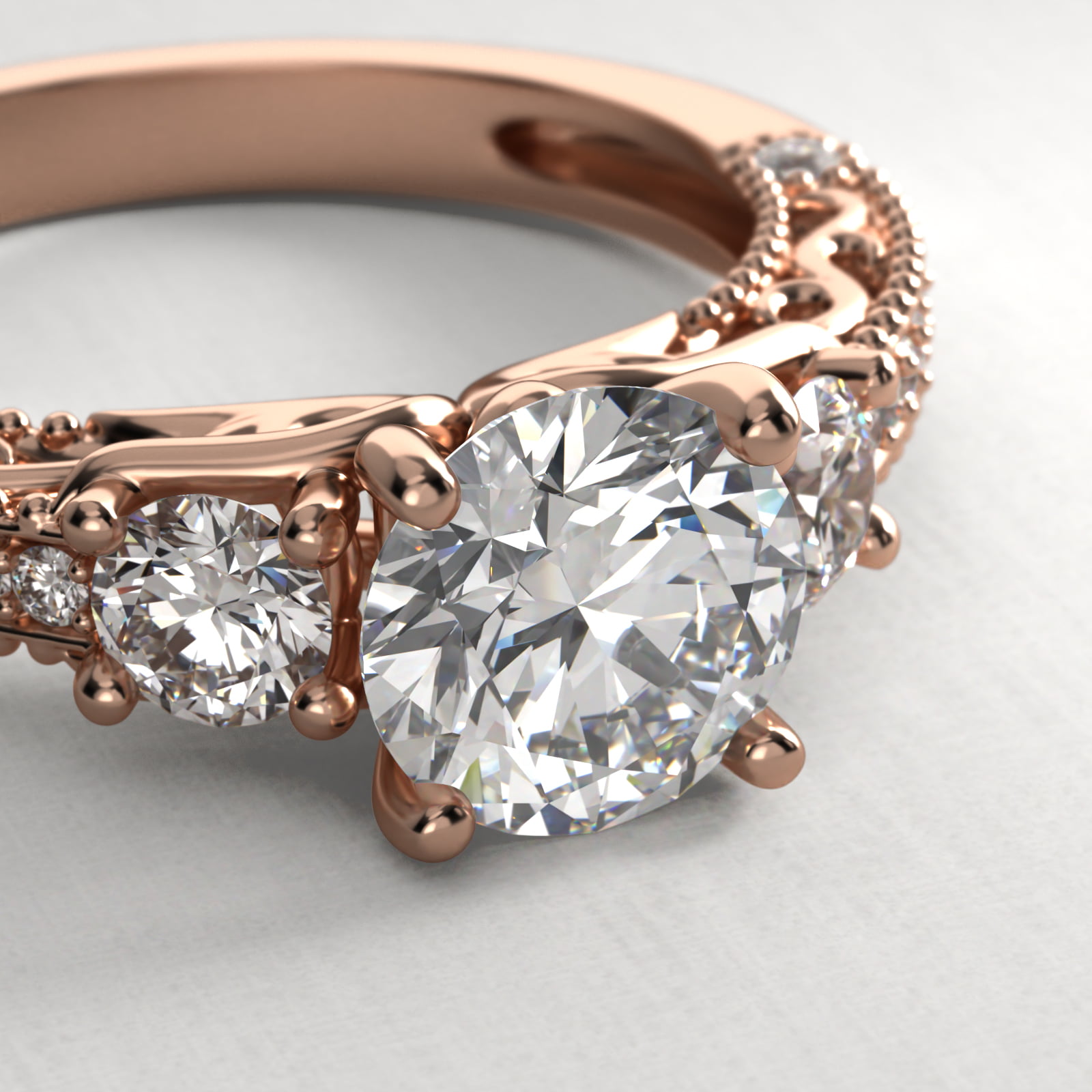 Floral Scroll Vintage-Style Engagement Ring In 14K Rose Gold