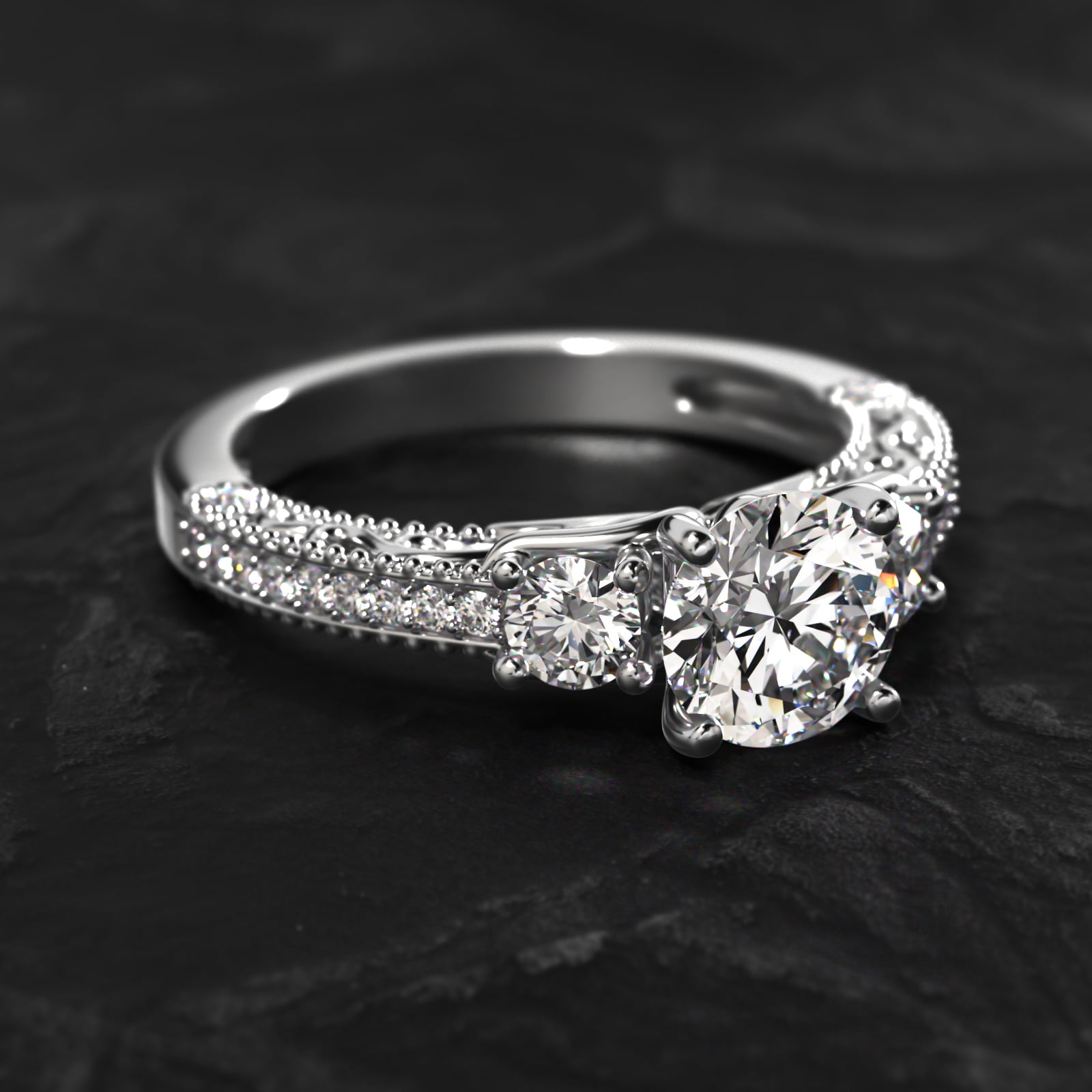 Floral Scroll Vintage-Style Engagement Ring In 14K White Gold