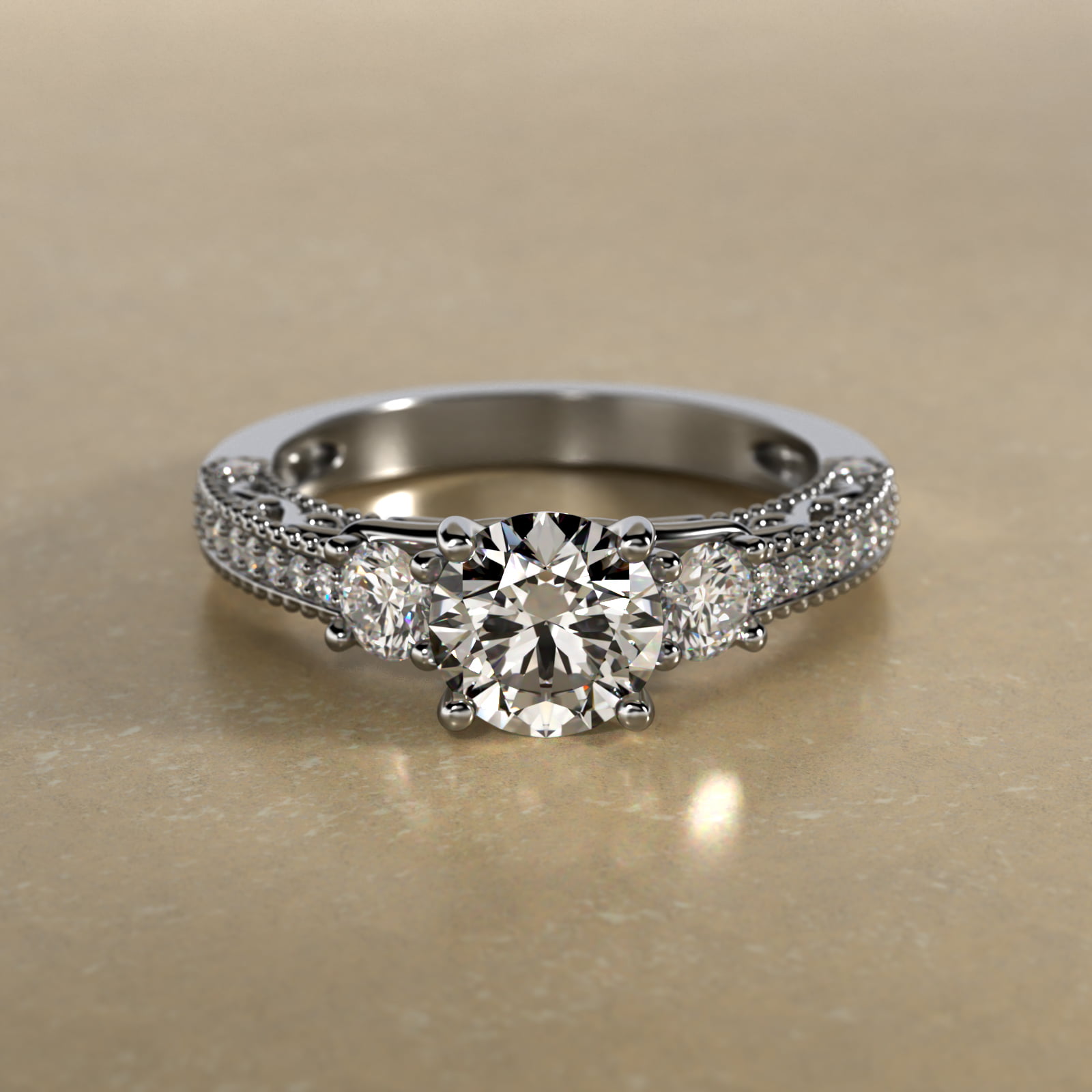 Floral Scroll Vintage-Style Engagement Ring In Platinum