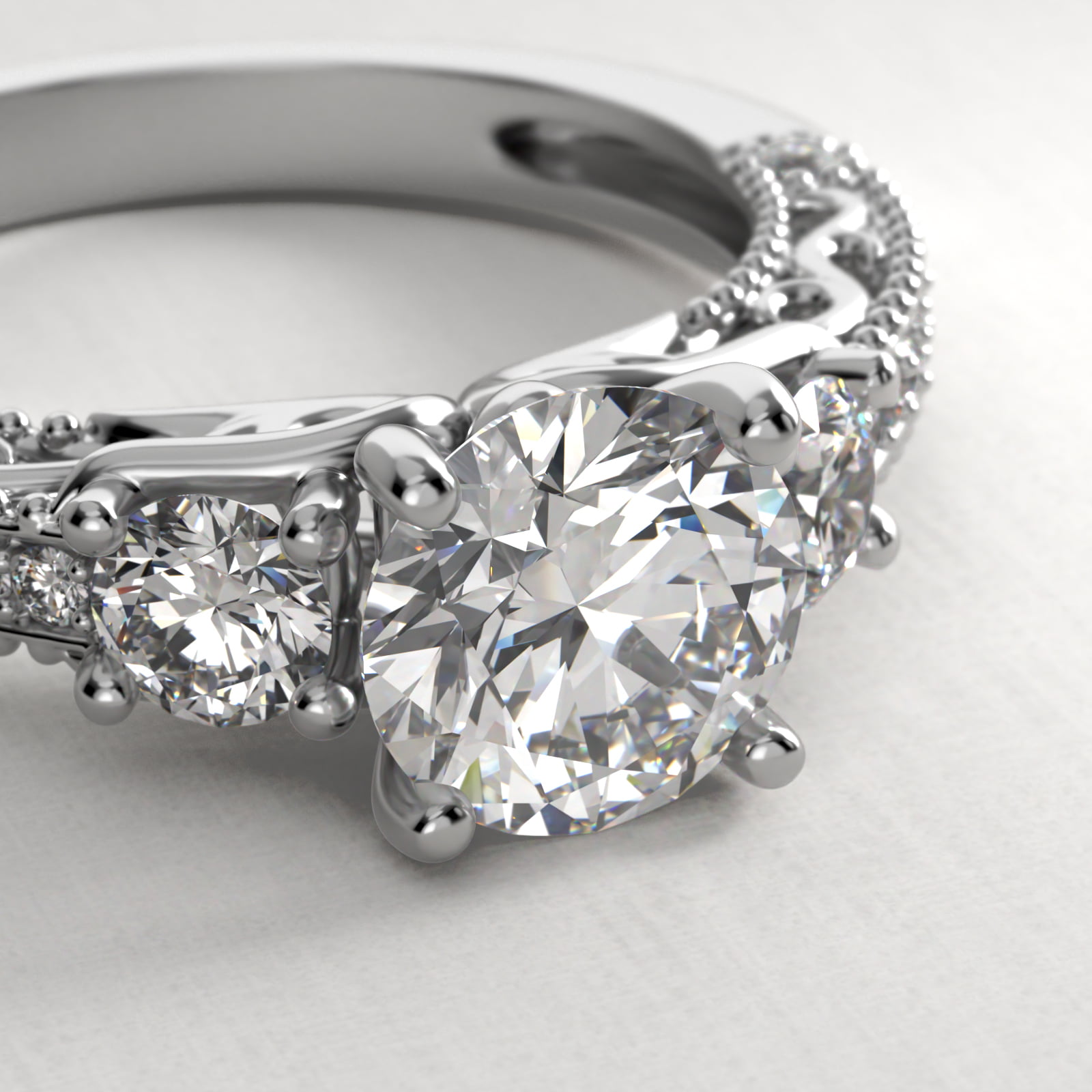 Floral Scroll Vintage-Style Engagement Ring In 14K White Gold