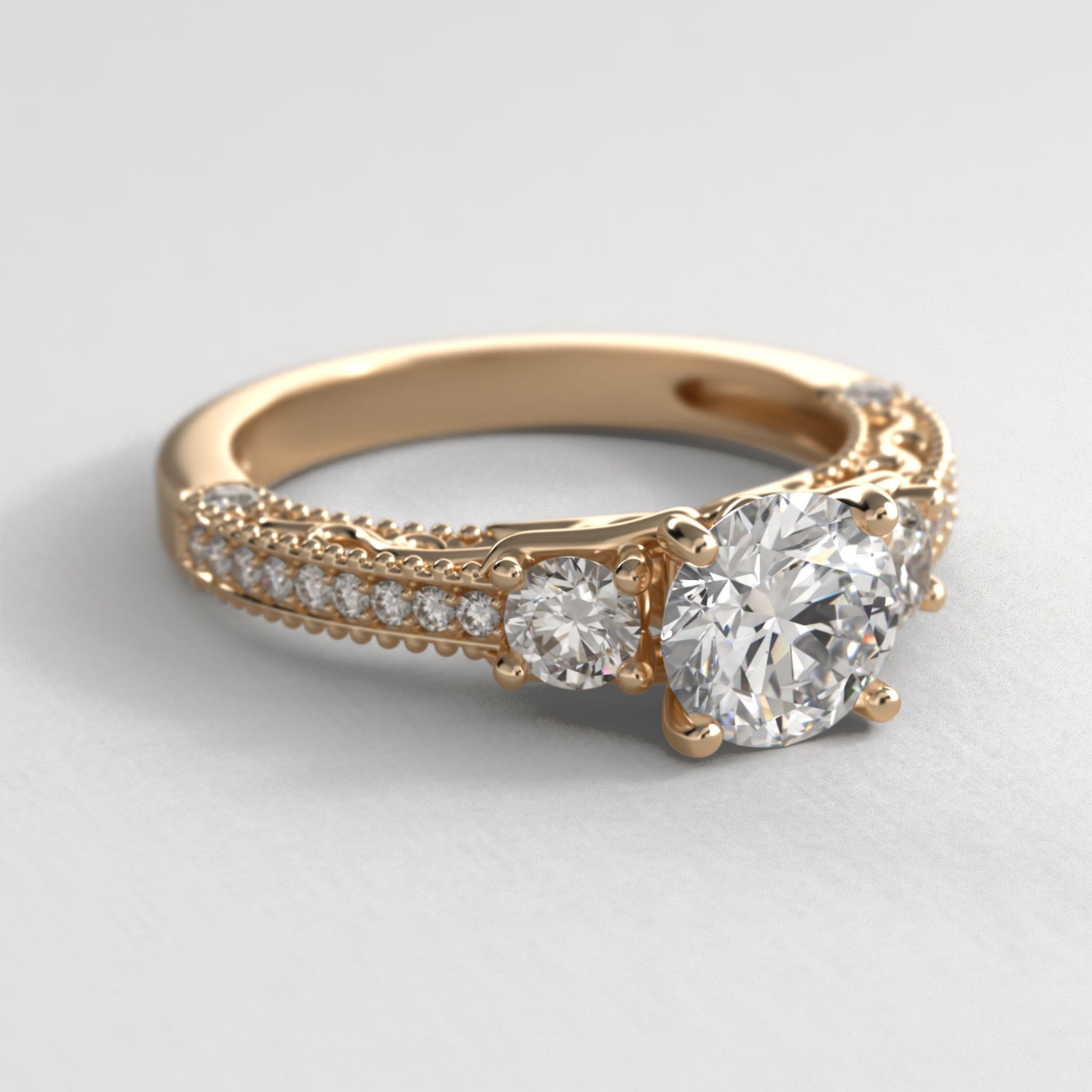 Floral Scroll Vintage-Style Engagement Ring In 14K Yellow Gold