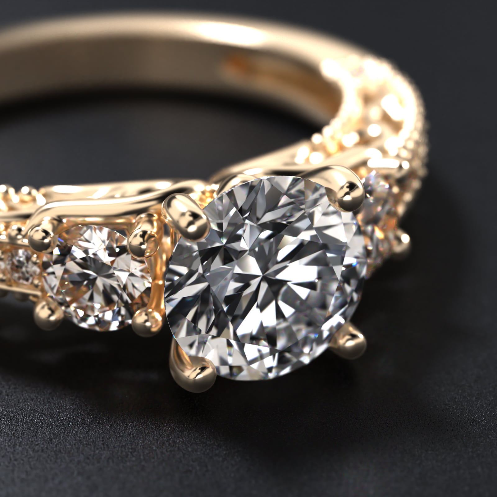 Floral Scroll Vintage-Style Engagement Ring In 18K Yellow Gold