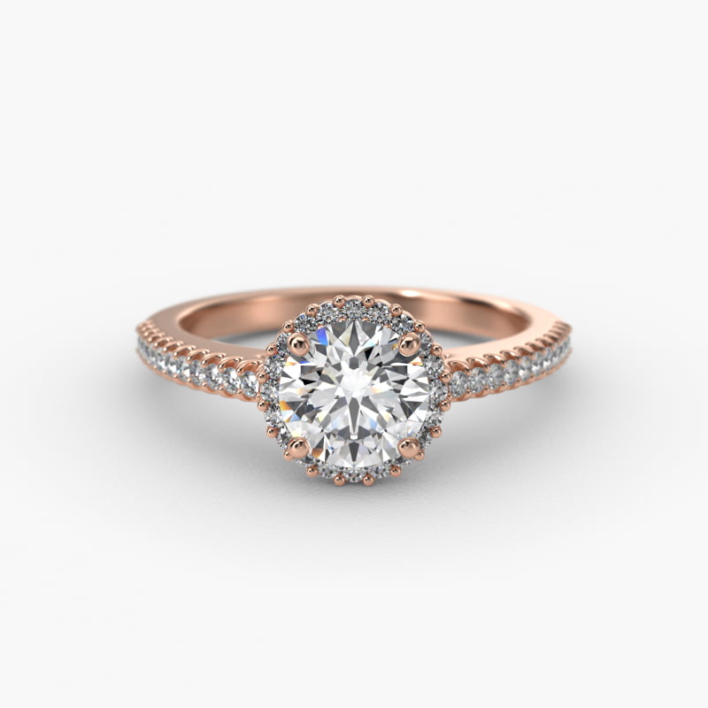 Petite Diamond Halo Engagement Ring In 14K Rose Gold