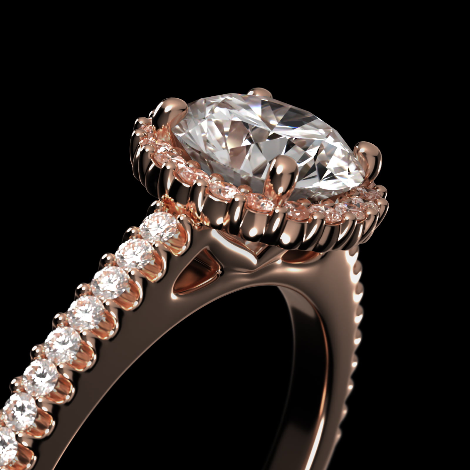 Petite Diamond Halo Engagement Ring In 14K Rose Gold