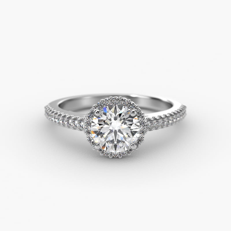 Petite Diamond Halo Engagement Ring In 14K White Gold