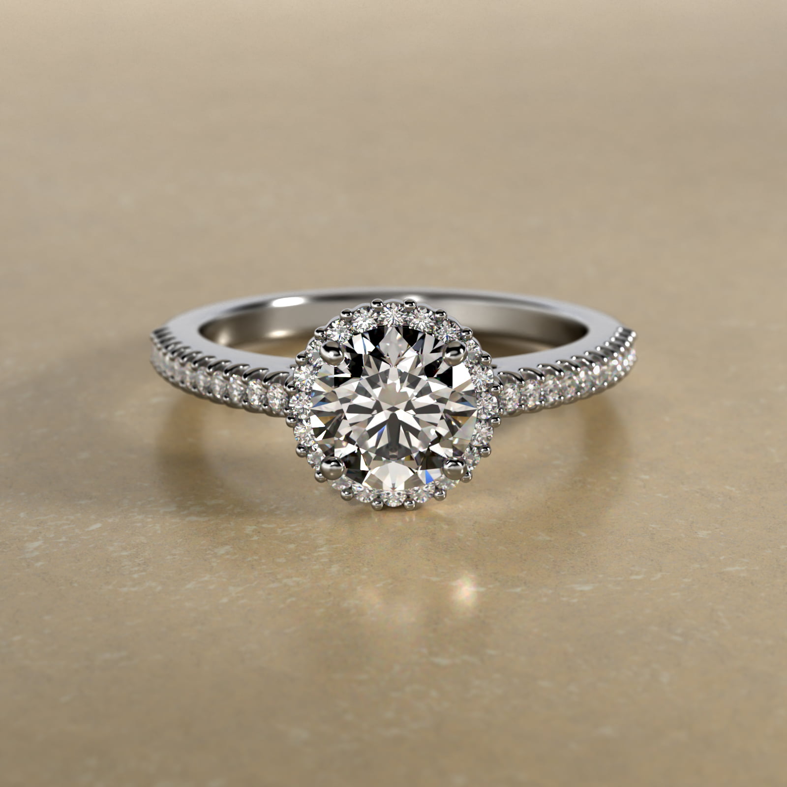 Petite Diamond Halo Engagement Ring In 14K White Gold