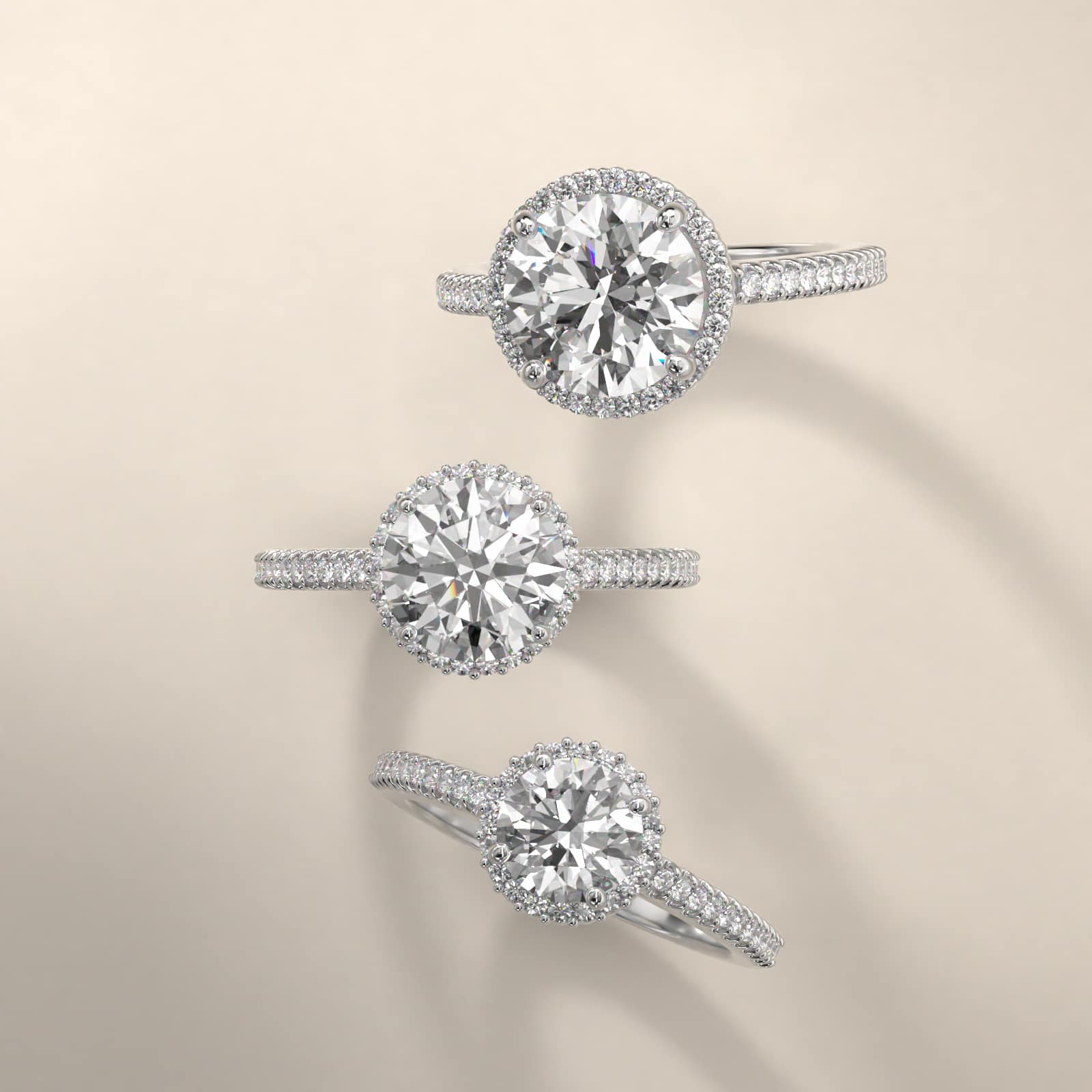 Petite Diamond Halo Engagement Ring In 18K White Gold